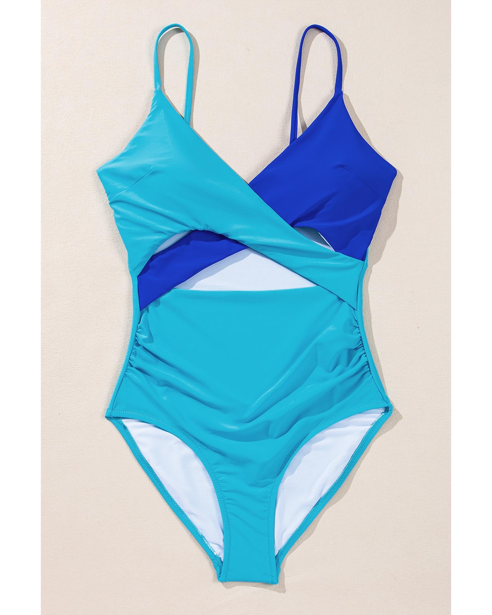 Light Blue Crossover Colorblock Cutout One Piece Swimsuit - L