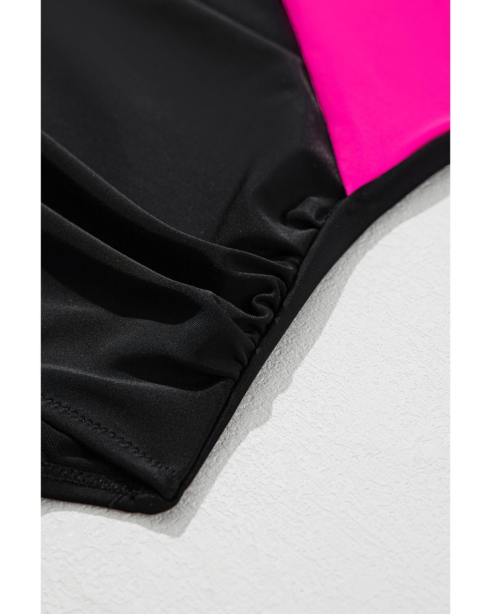 Rose Red Crossover Colorblock Cutout One Piece Swimsuit - 2XL