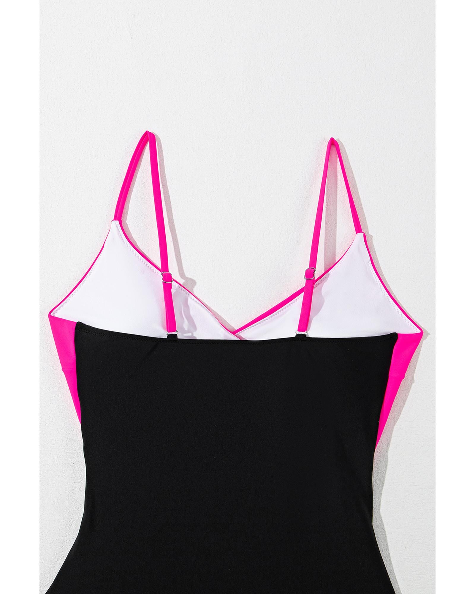 Rose Red Crossover Colorblock Cutout One Piece Swimsuit - 2XL