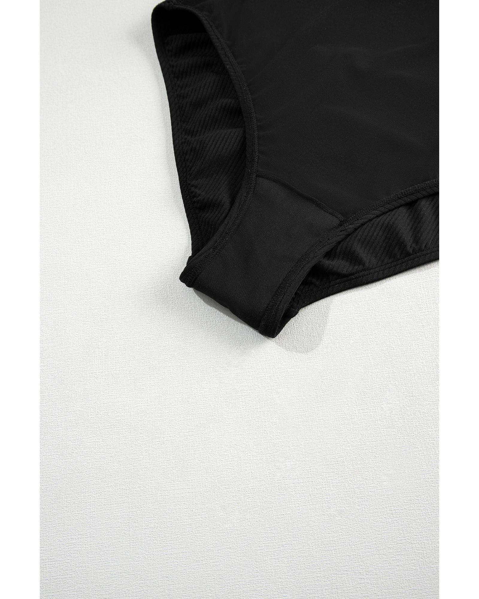 Black Ribbed One Shoulder Hollowed One Piece Swimsuit - XL