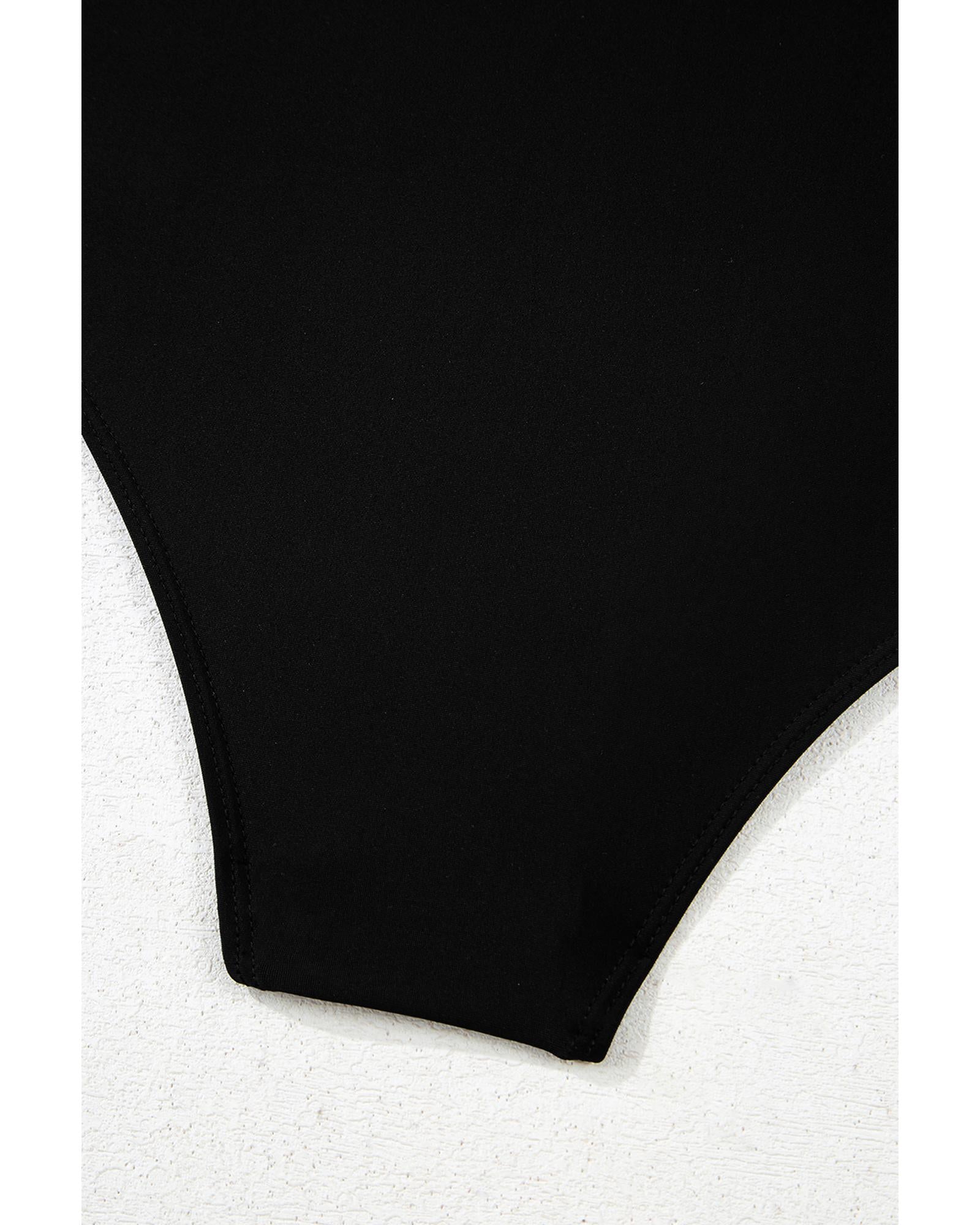 Black Leopard 2-tone Crossed Cutout Backless Monokini - S