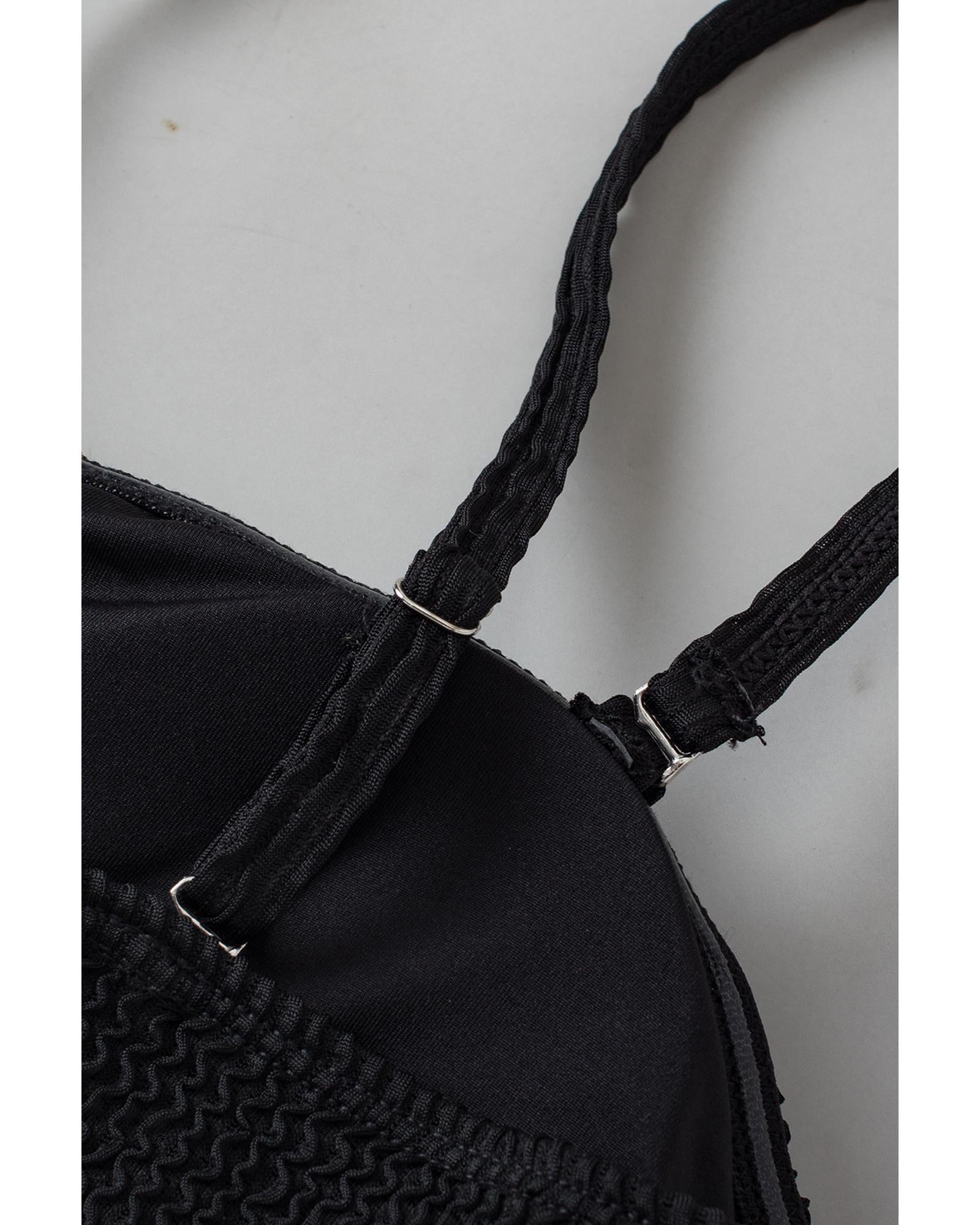 Black Geometric Trim High Waist Strapless One Piece Swimsuit - S