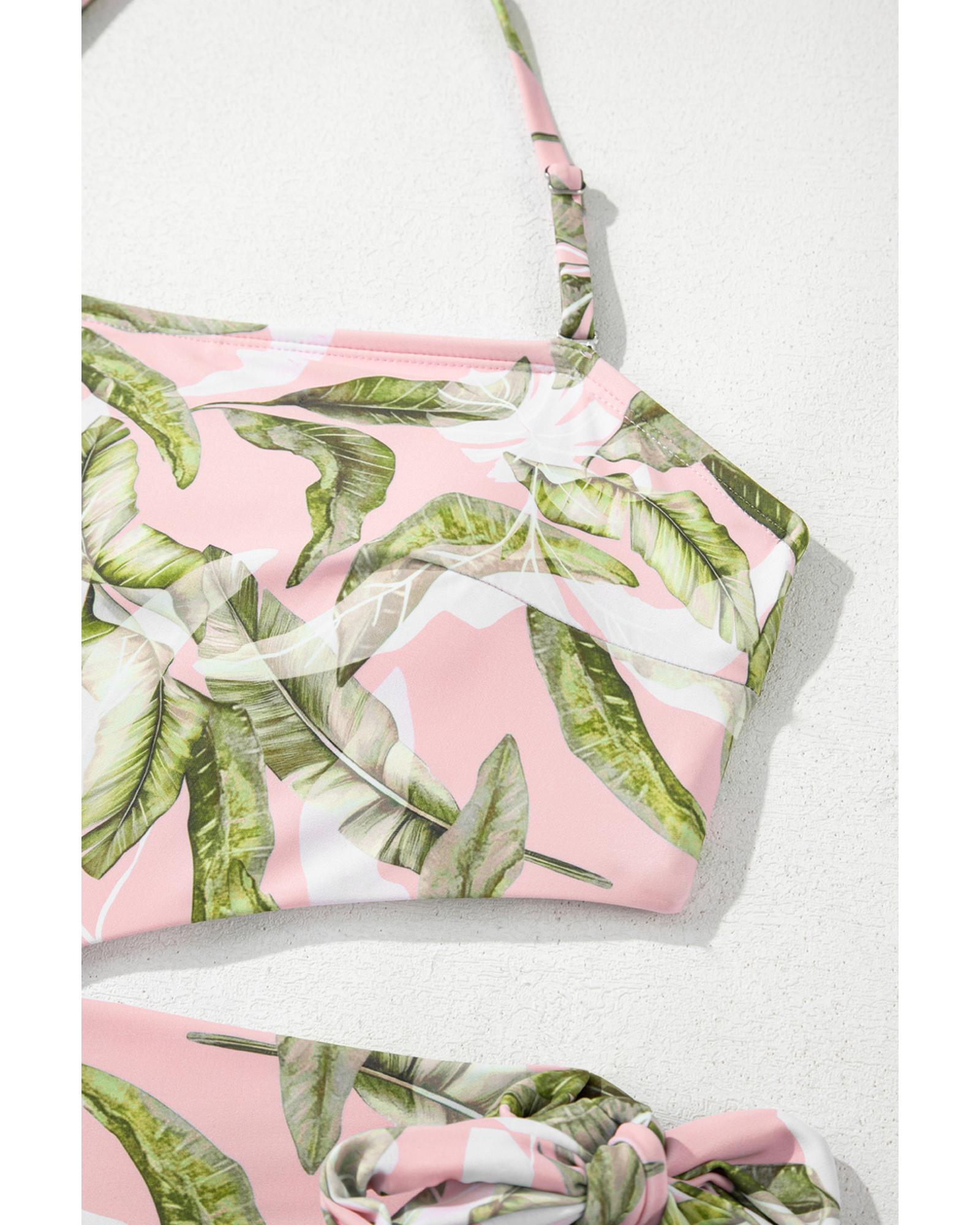 Pink Tropical Asymmetric Cut out Halter Backless One Piece Swimwear - XL