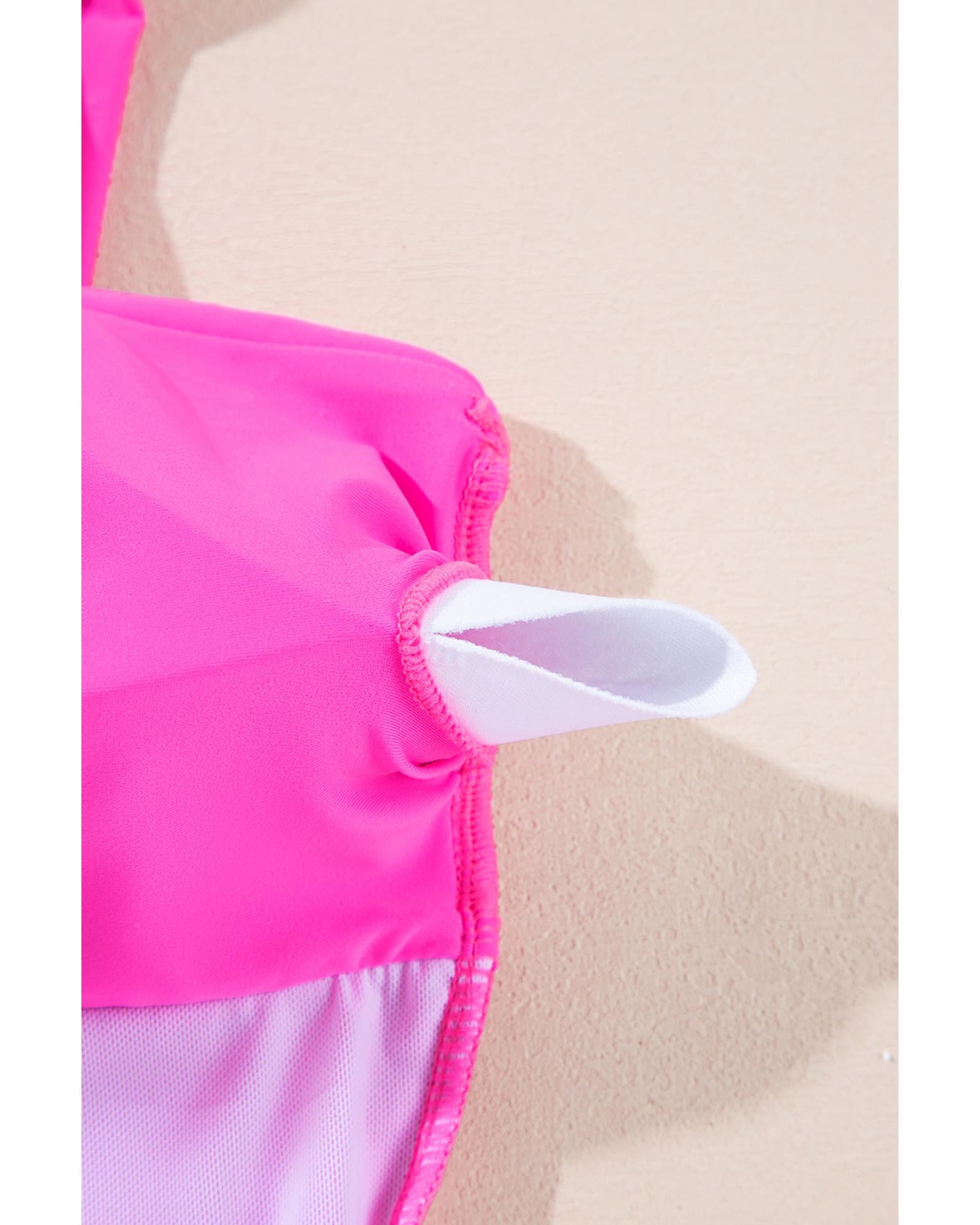 Bright Pink Cut out Twist Bowknot Backless One Piece Swimsuit - L