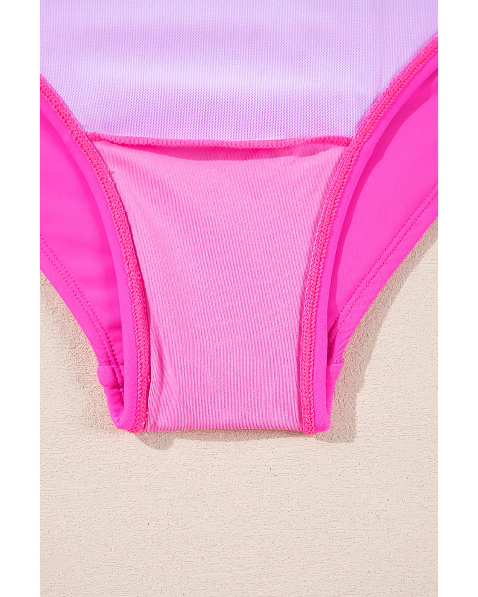 Bright Pink Cut out Twist Bowknot Backless One Piece Swimsuit - XL