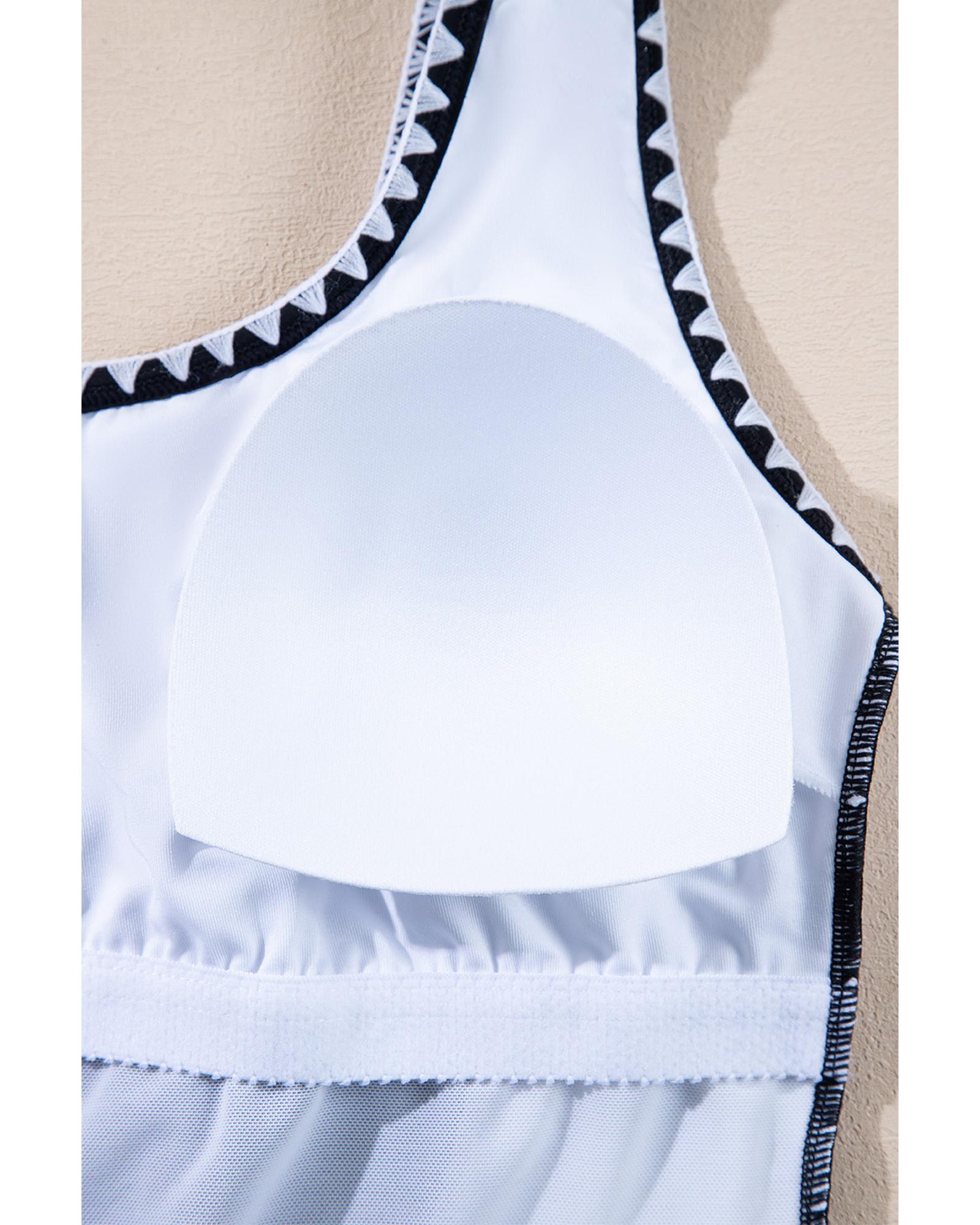 Black Color Block Ric Rac Trim U Neck One Piece Swimsuit - M