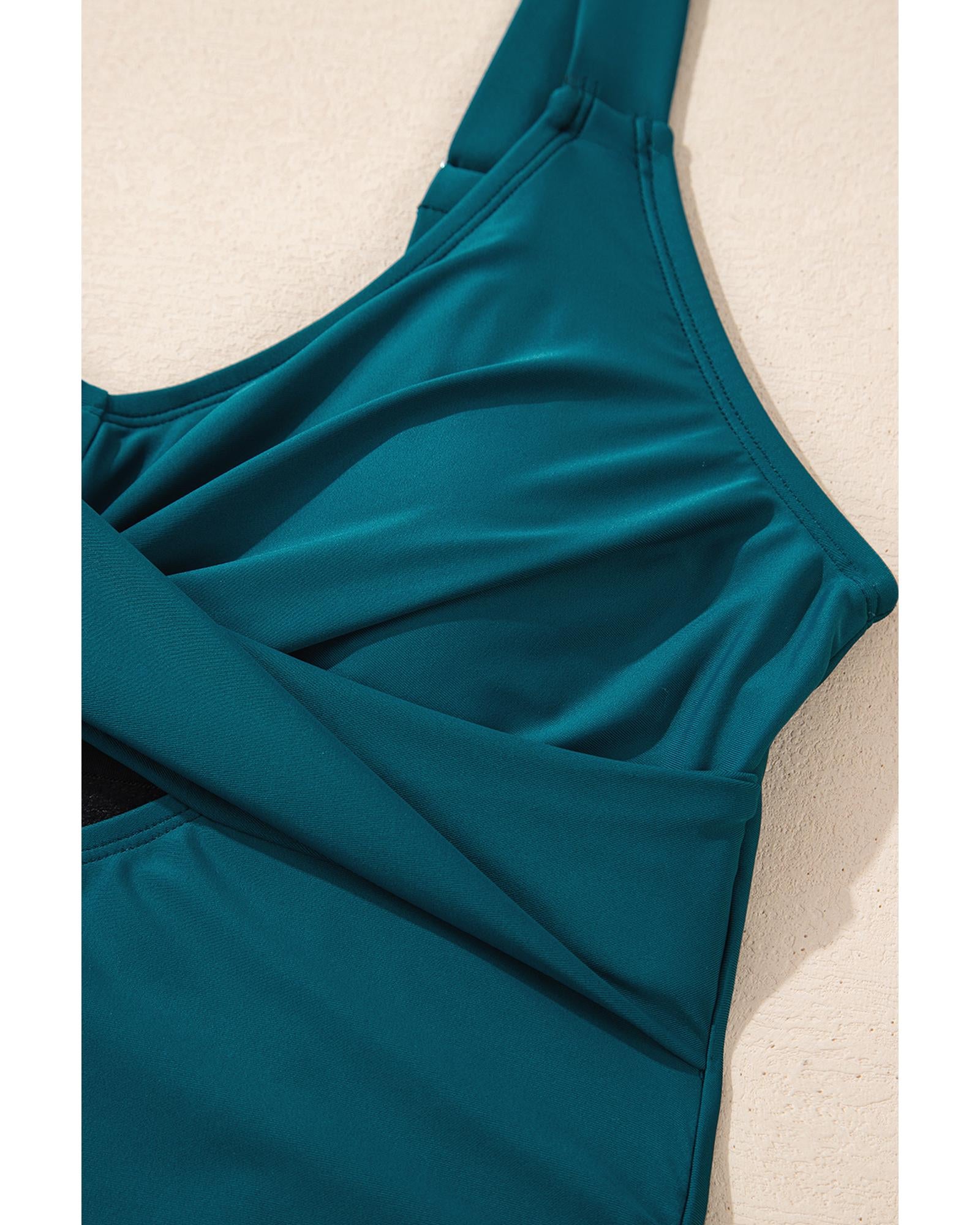 Sea Green Adjustable Straps Cutout Ruched Knot Slit One Piece Swim Dress - M