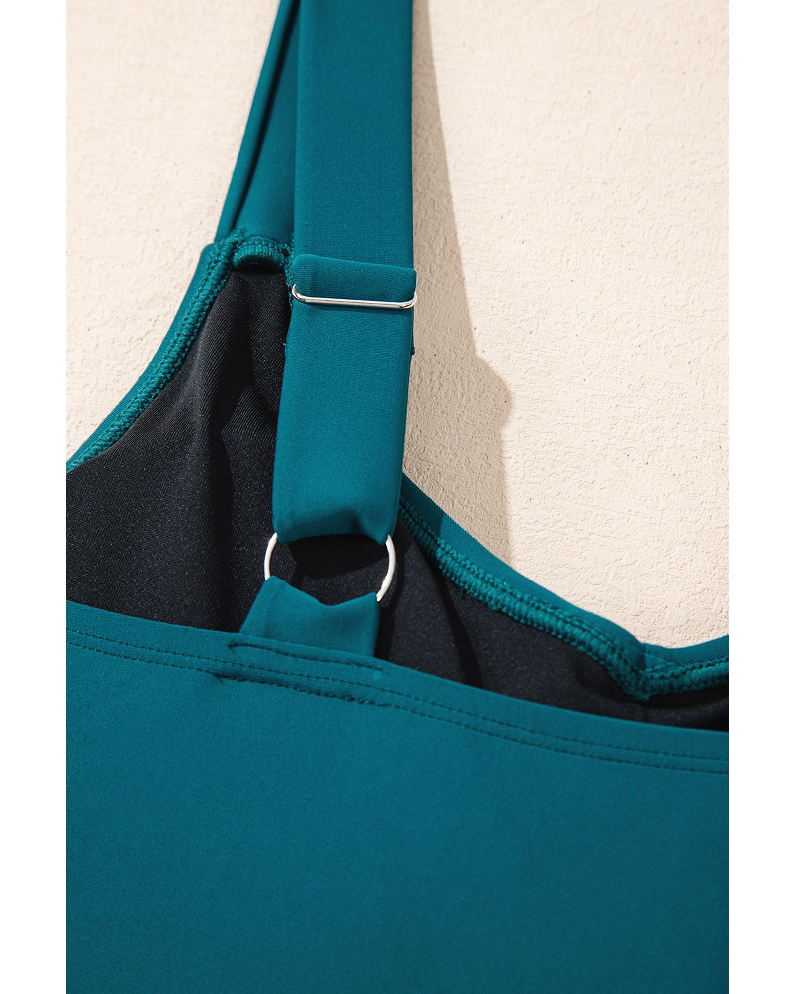 Sea Green Adjustable Straps Cutout Ruched Knot Slit One Piece Swim Dress - M