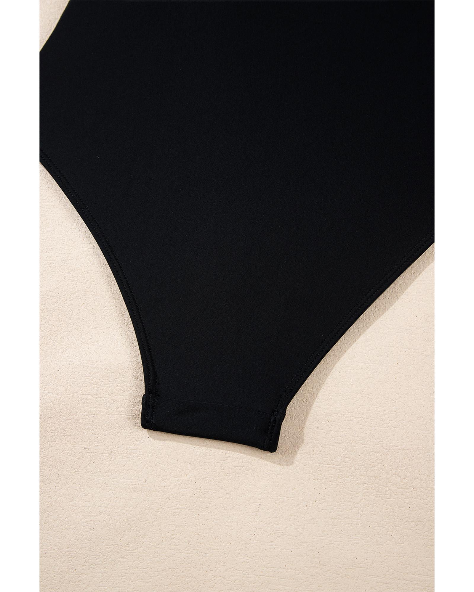 Black Colorblock Edge Belted One Piece Swimsuit - S