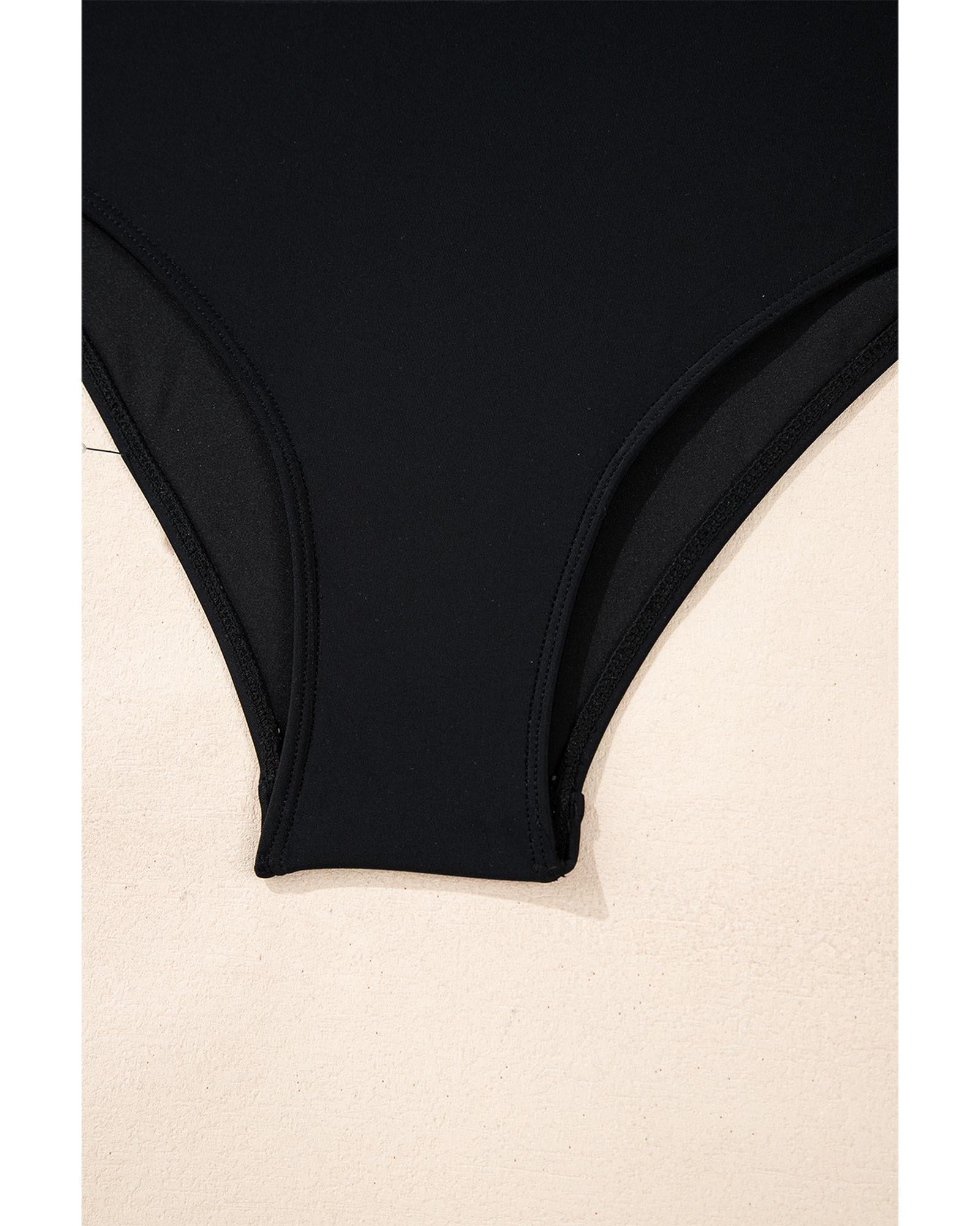 Black Colorblock Edge Belted One Piece Swimsuit - S