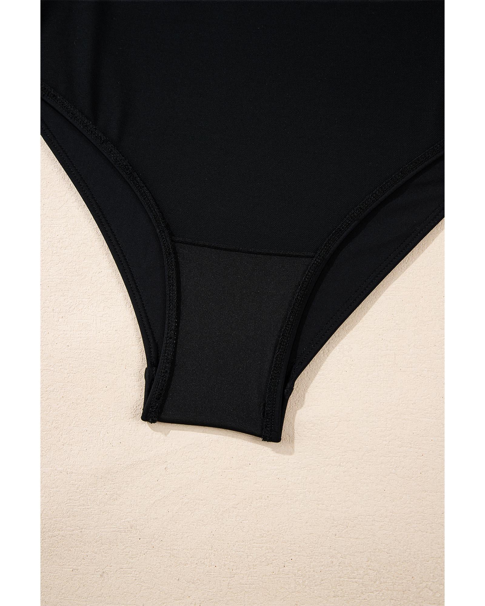 Black Colorblock Edge Belted One Piece Swimsuit - XL
