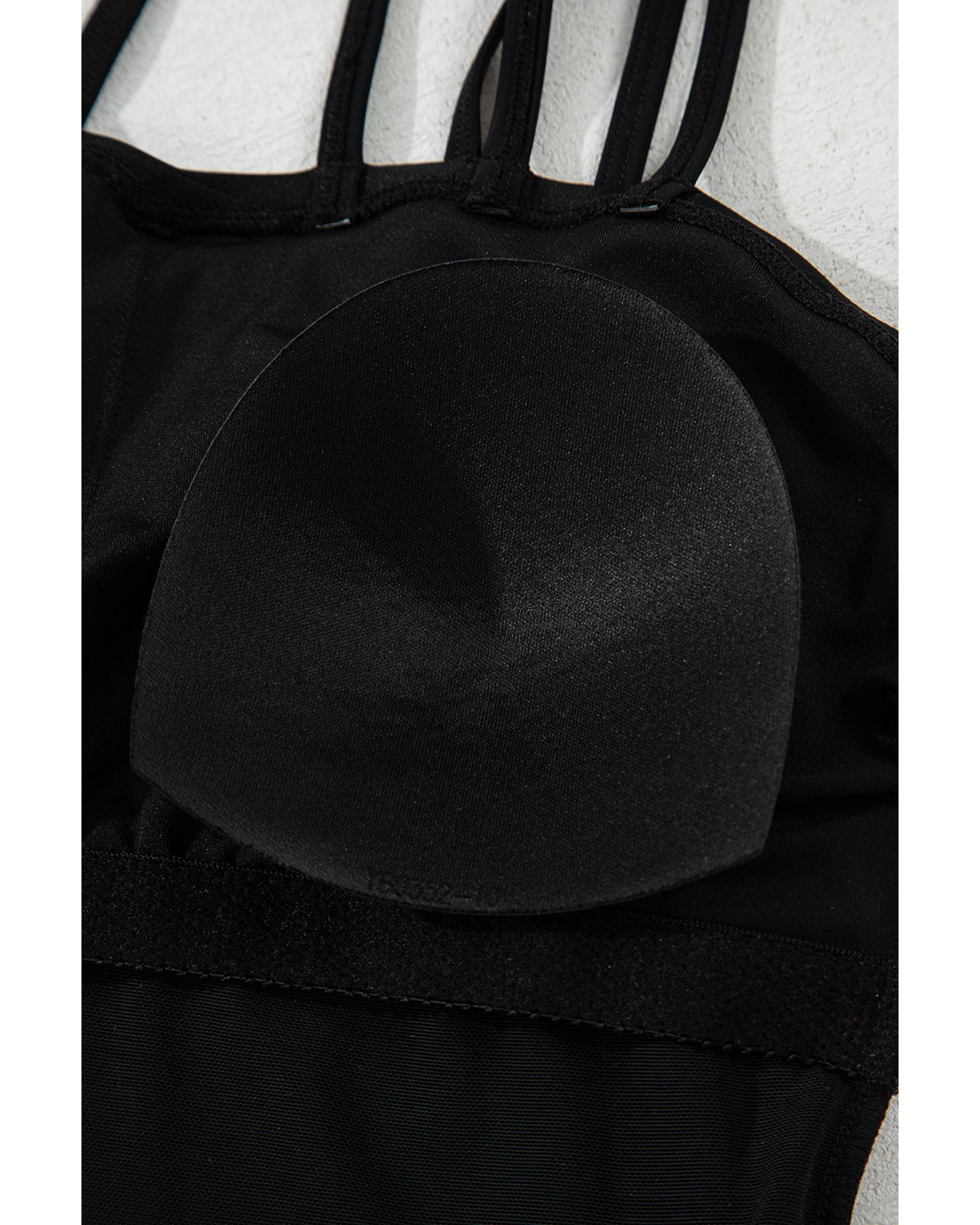 Black Sleeveless Strappy Halter Neck Sexy One Piece Swimsuit - 2XL
