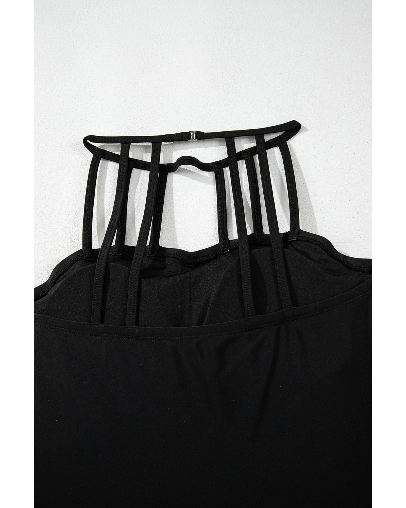 Black Sleeveless Strappy Halter Neck Sexy One Piece Swimsuit - M