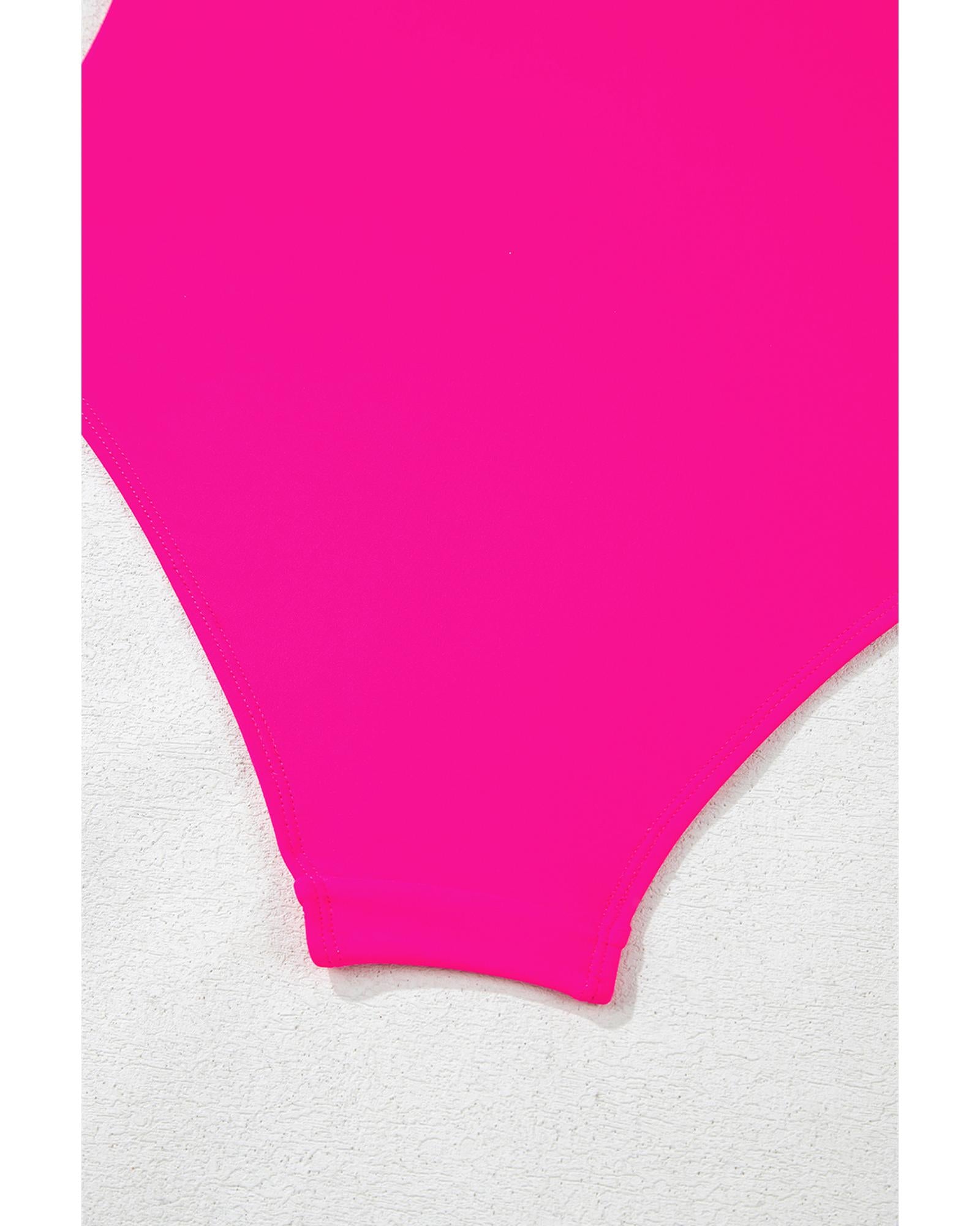 Rose Red Knotted One Shoulder Two Tones Backless One Piece Swimsuit - L