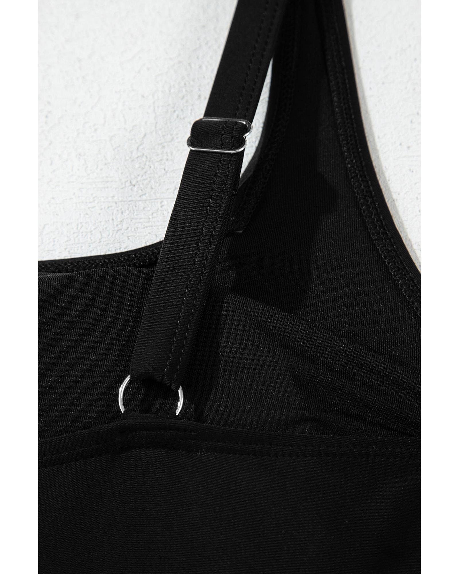 Black Side Tied Waist Square Neck Adjustable Straps A-line One Piece Swim Dress - XL