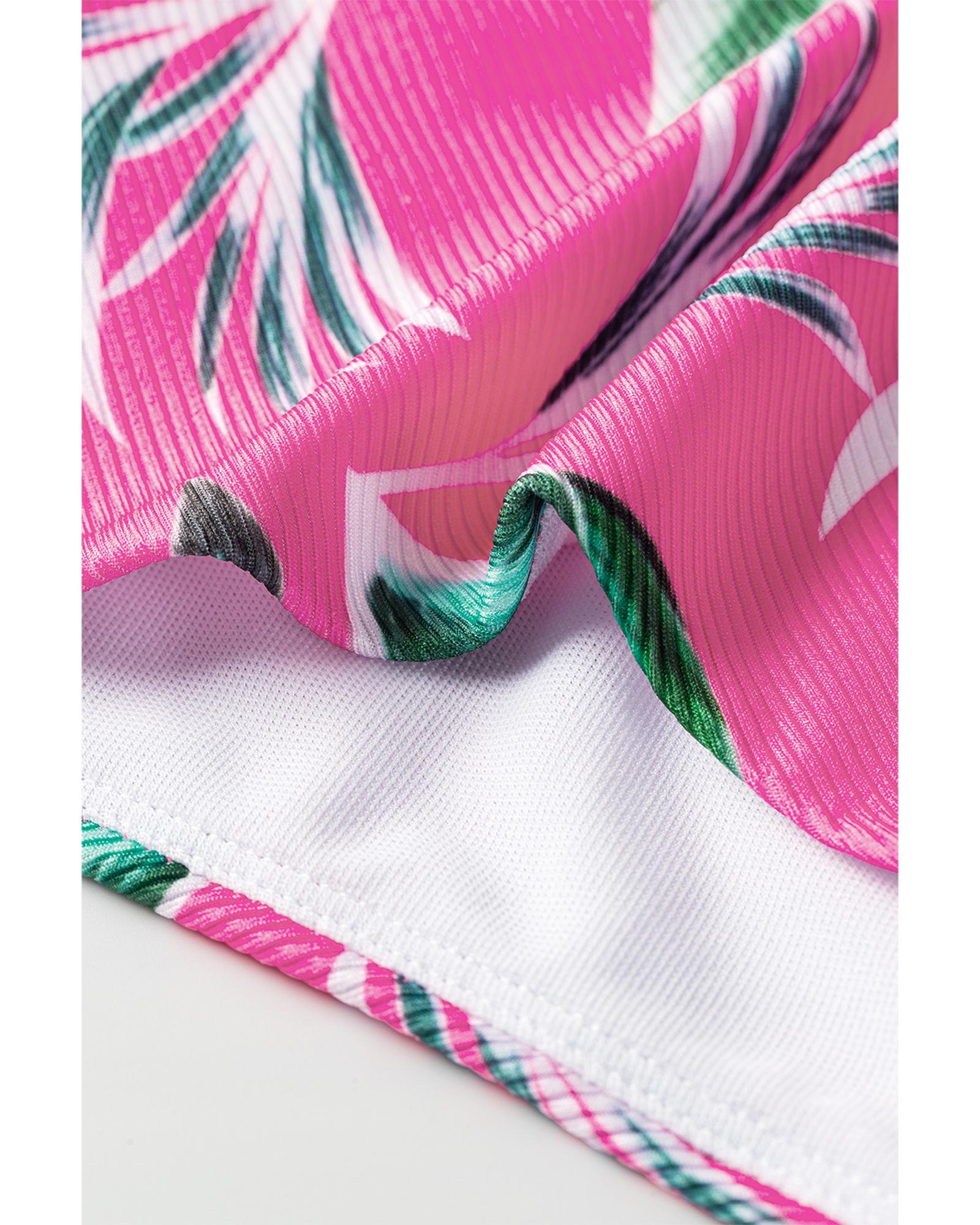 Rose Tropical Print Textured Bikini Bottoms - 2XL