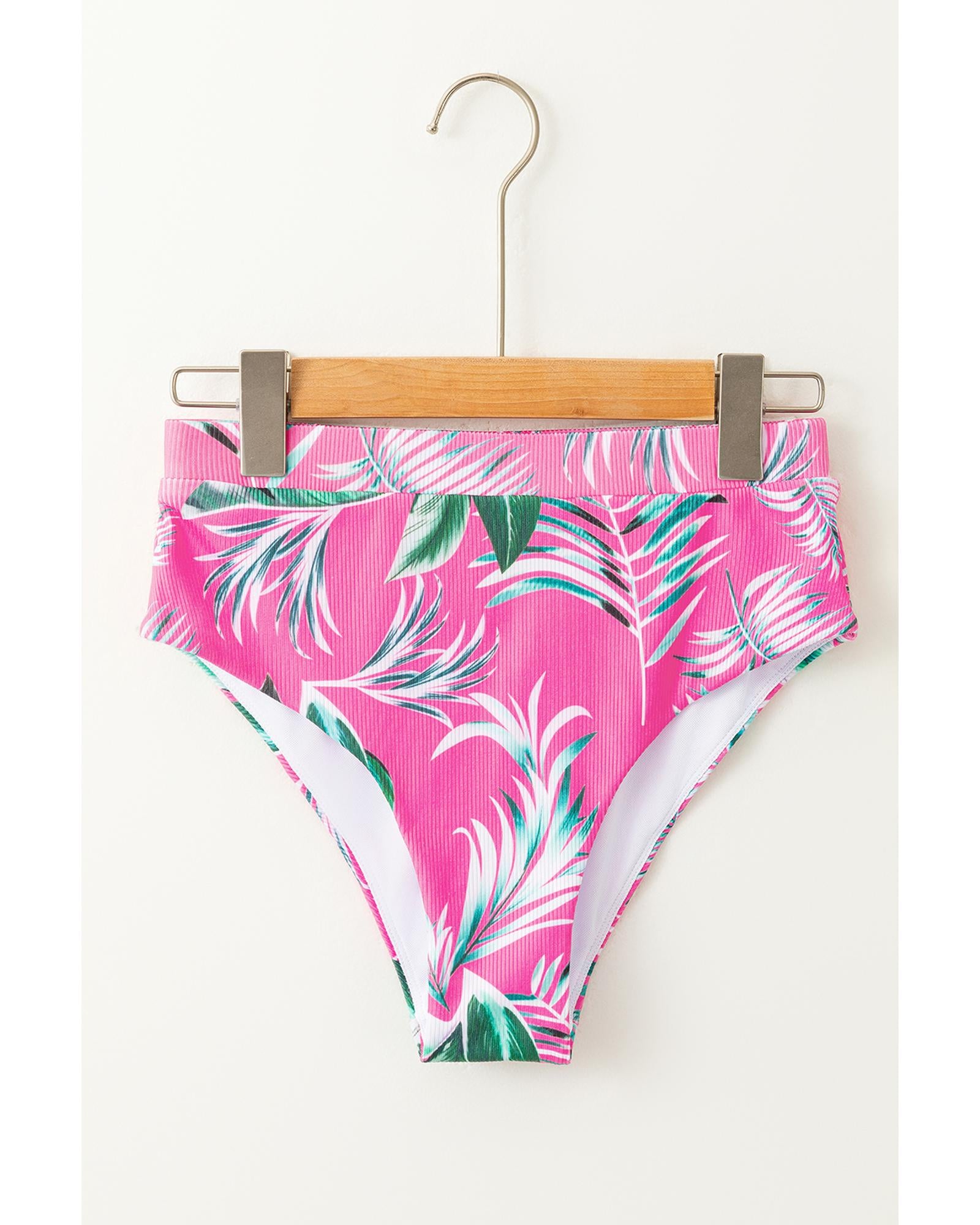Rose Tropical Print Textured Bikini Bottoms - M