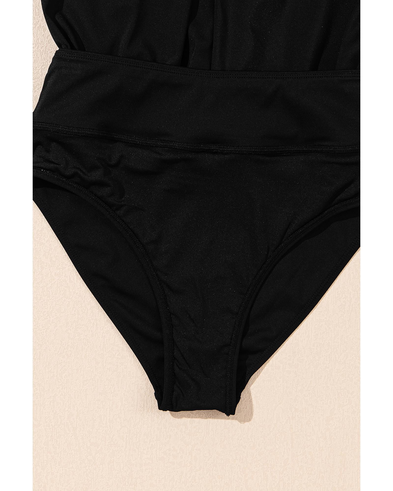 Black Solid Color High Waist Wide Leg Swim Bottom - L