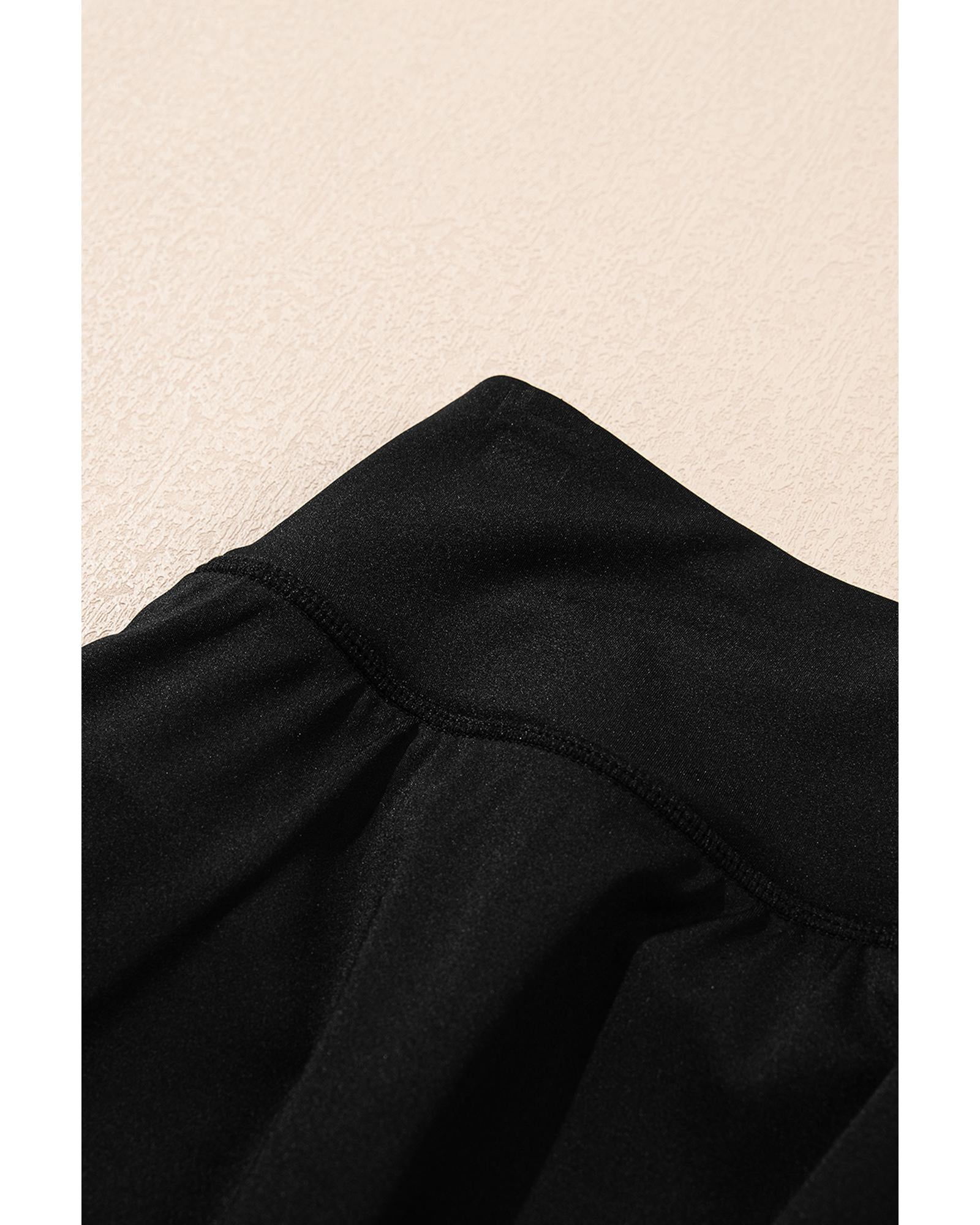 Black Solid Color High Waist Wide Leg Swim Bottom - S