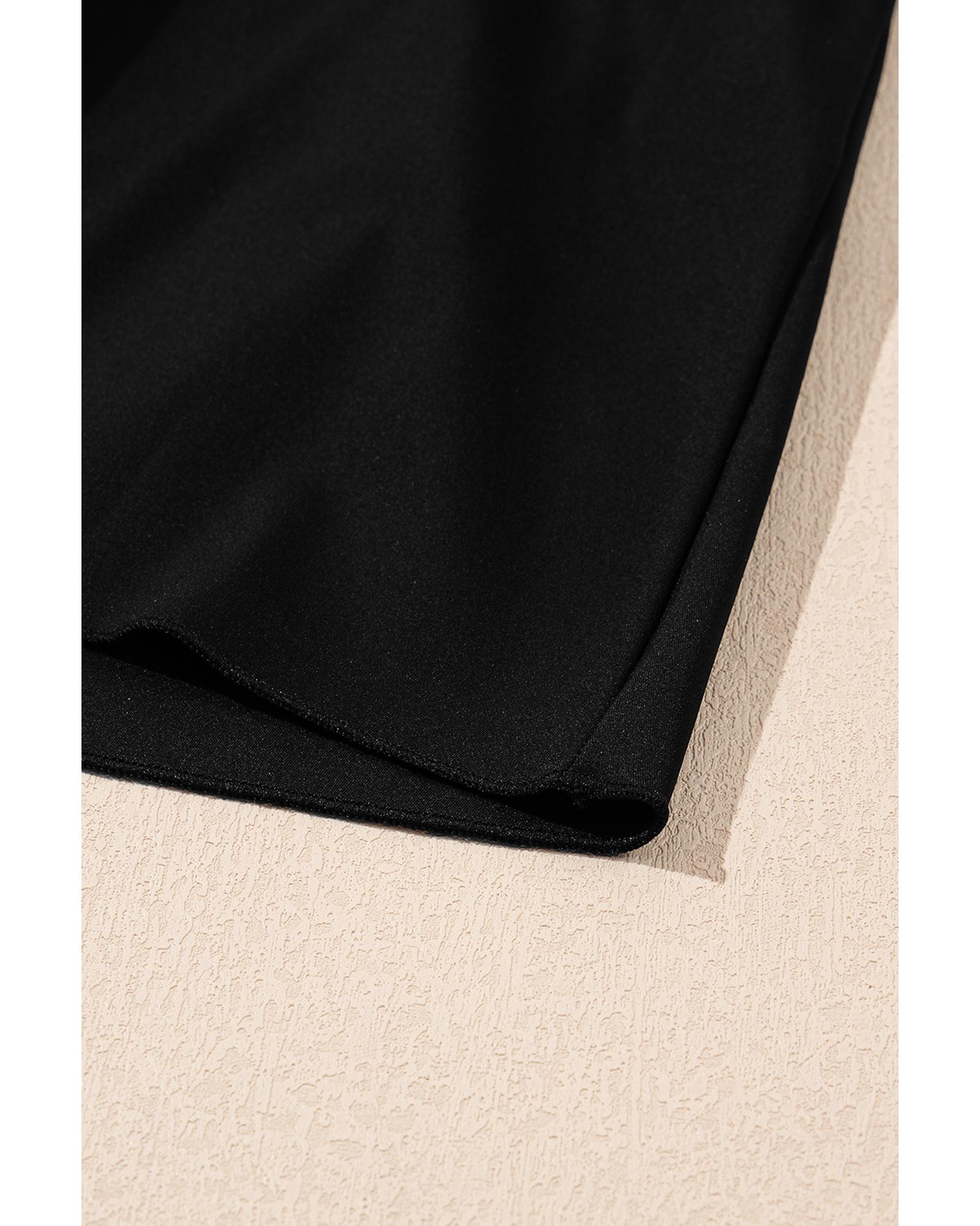 Black Solid Color High Waist Wide Leg Swim Bottom - S