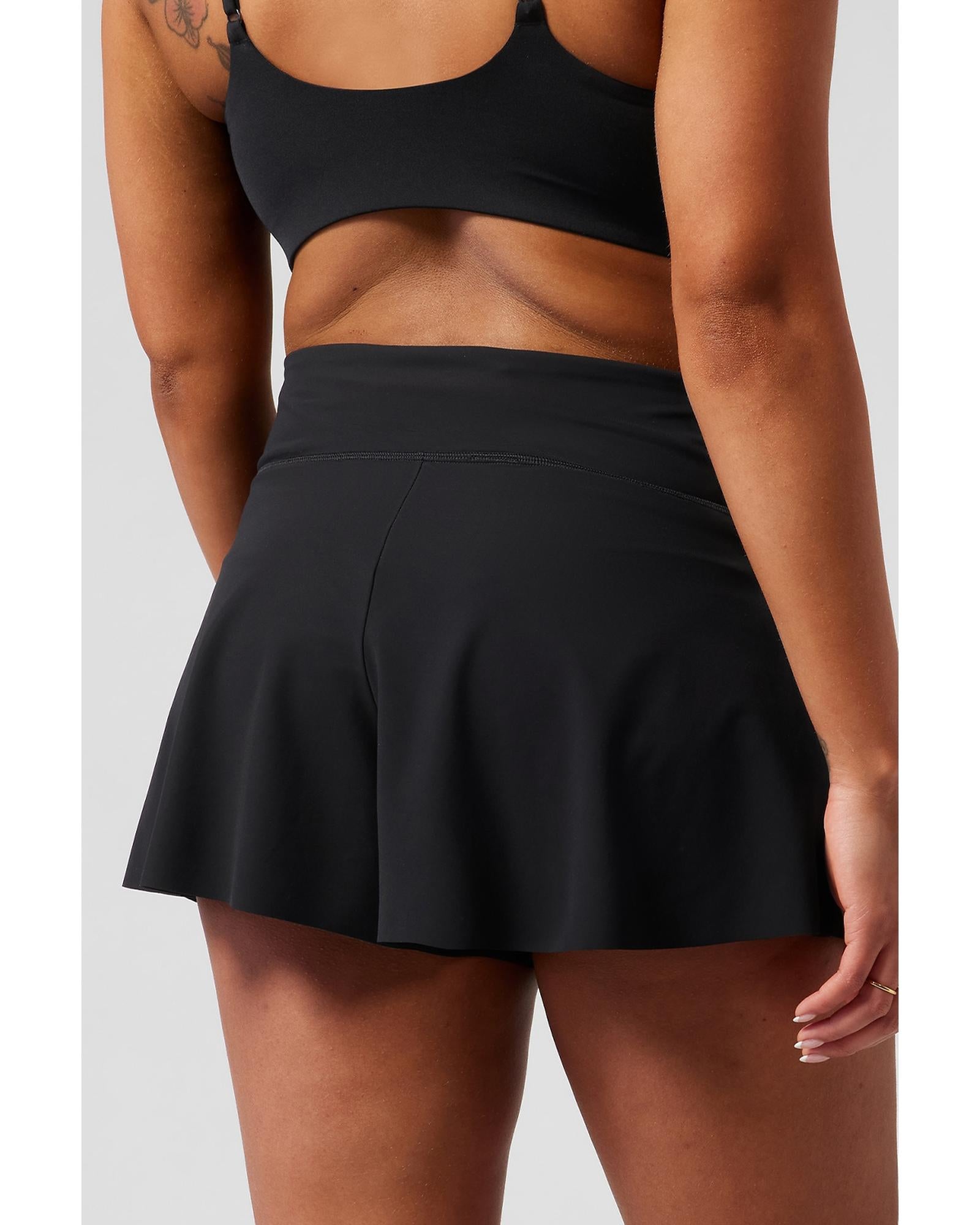 Black Solid Color High Waist Wide Leg Swim Bottom - S