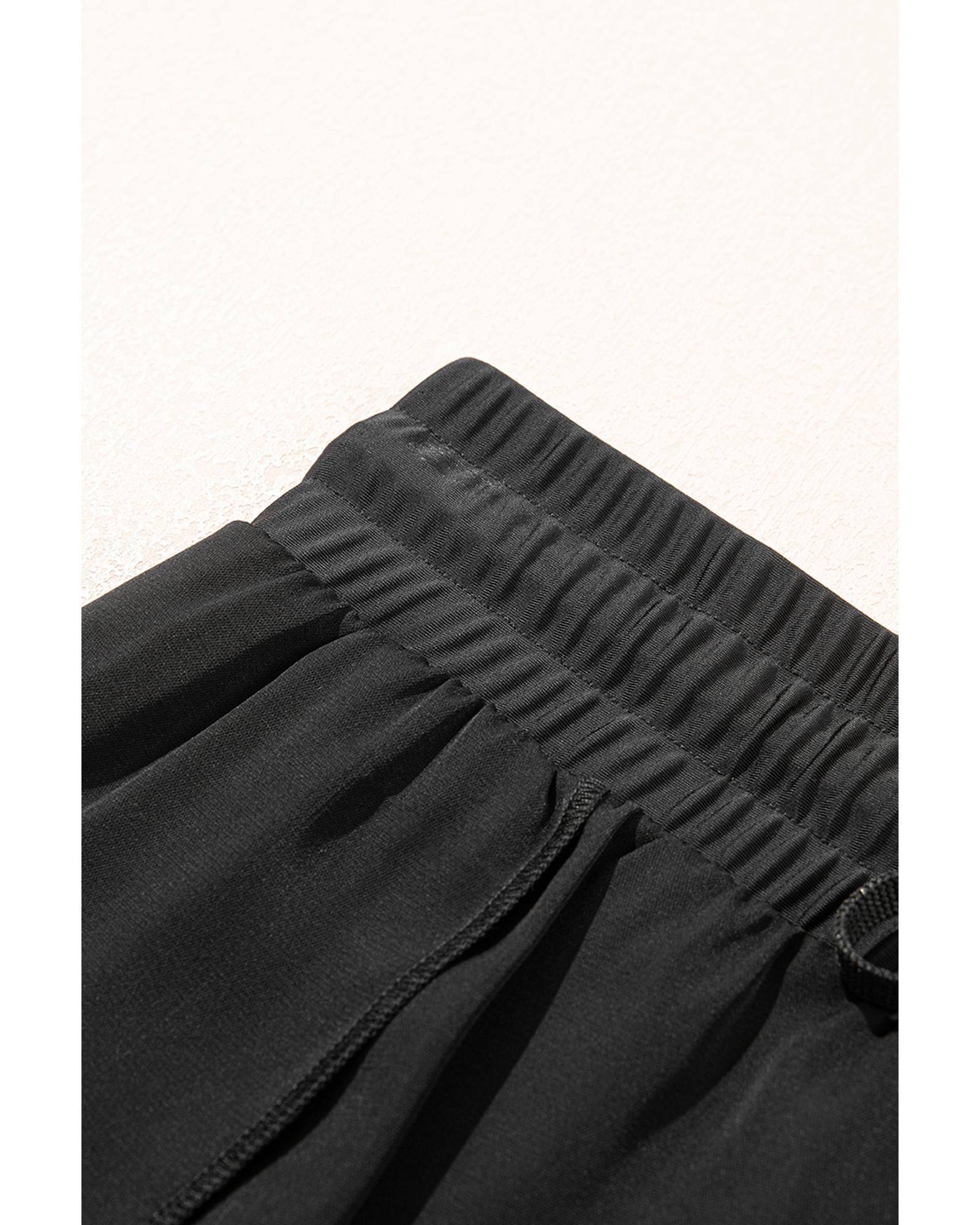 Black High Waisted Drawstring 2-in-1 Side Pocket Color Block Bikini Shorts - M