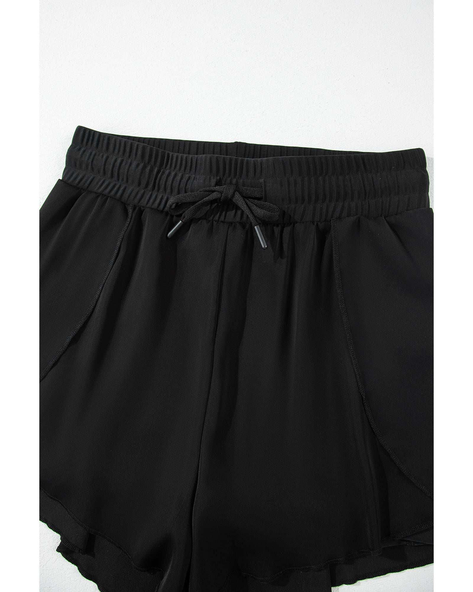 Black High Waisted Drawstring 2-in-1 Side Pocket Color Block Bikini Shorts - S