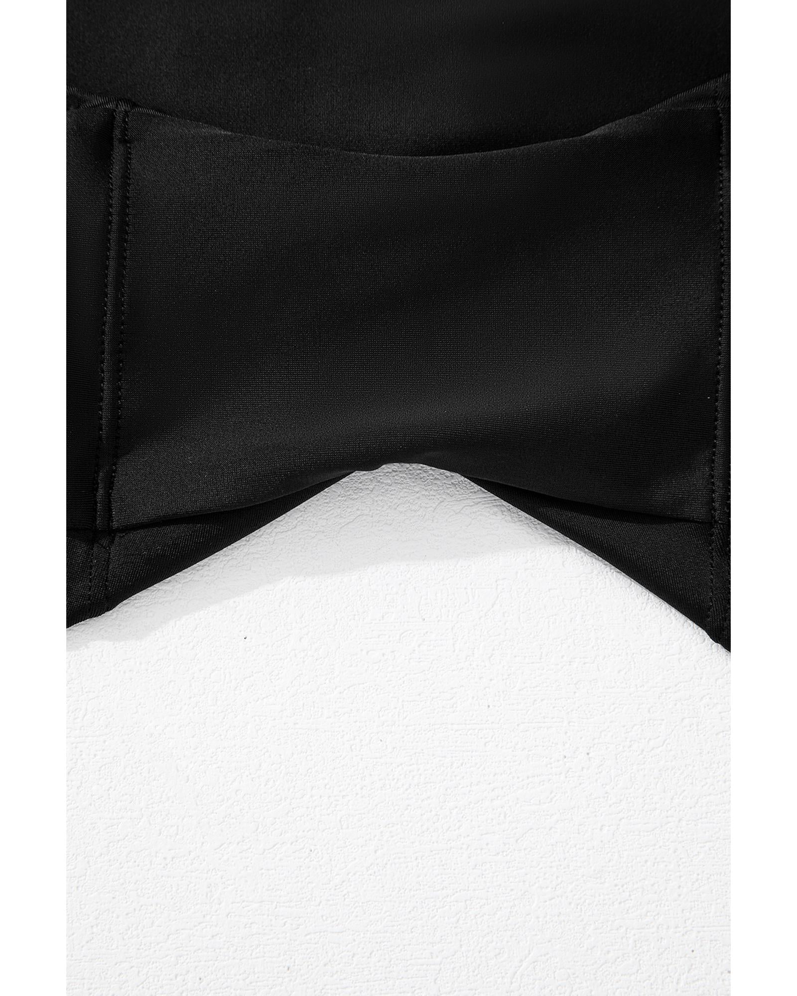 Black Solid Pocketed Crossover High Waist Swim Skort - L