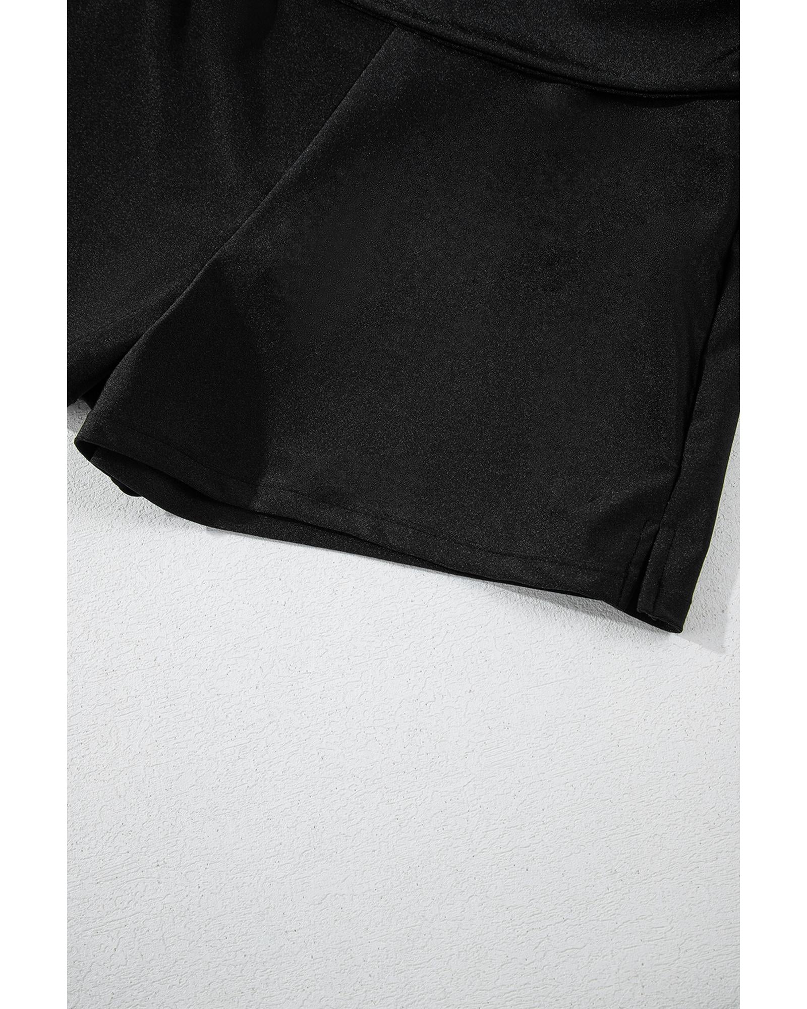 Black Drawstring Ruched High Waist Loose Swim Shorts - M