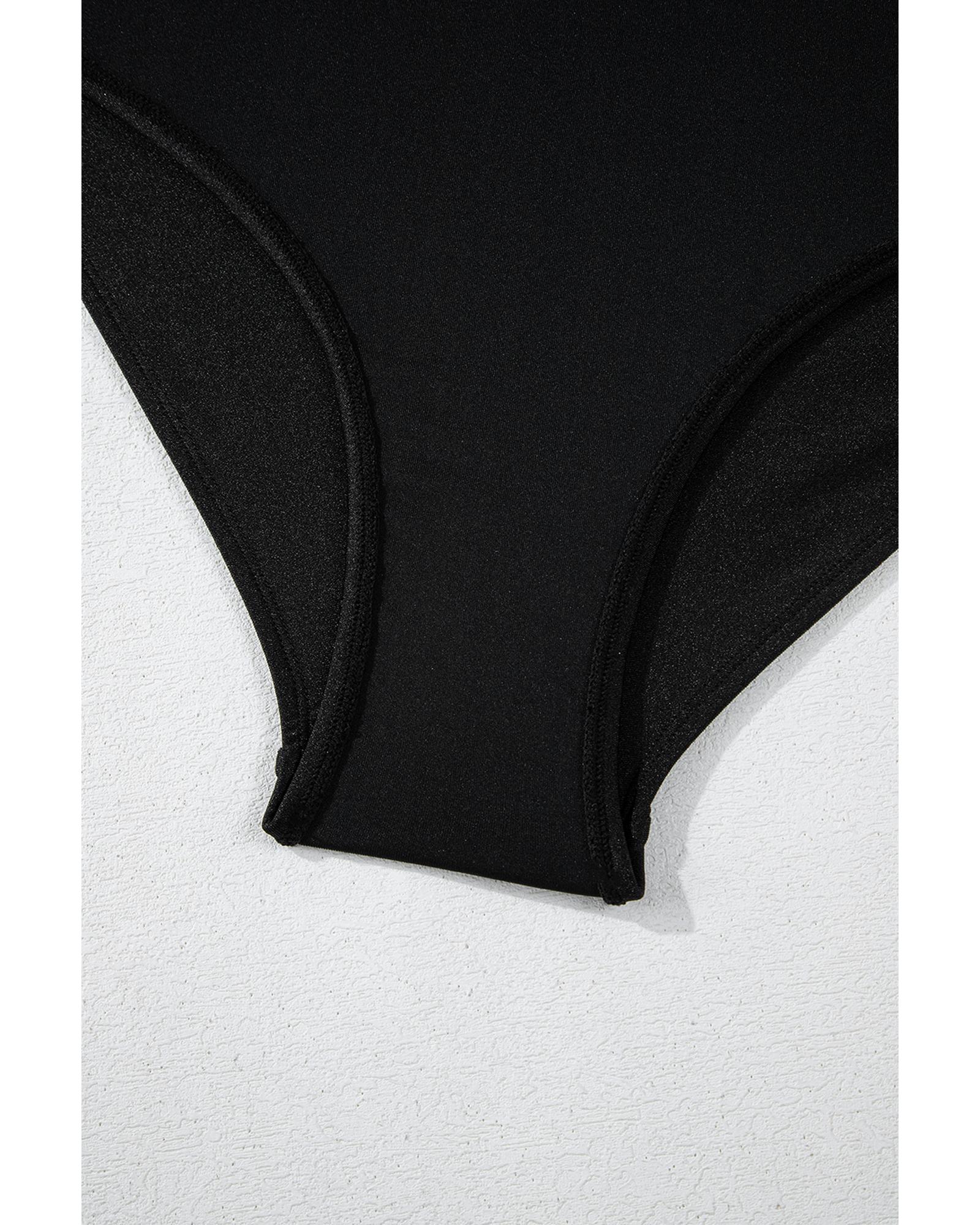 Black Drawstring Ruched High Waist Loose Swim Shorts - S
