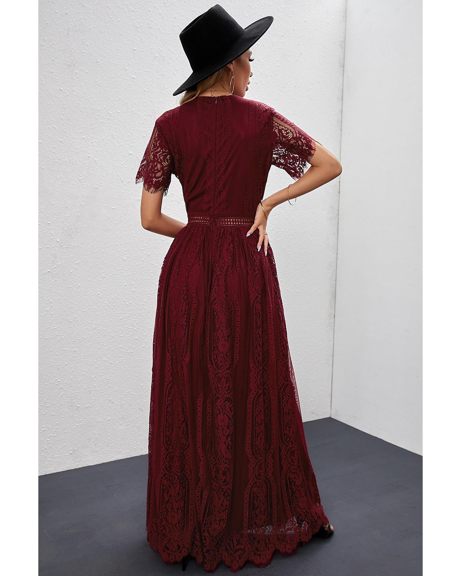 Red Blue Fill Your Heart Lace Maxi Dress - S