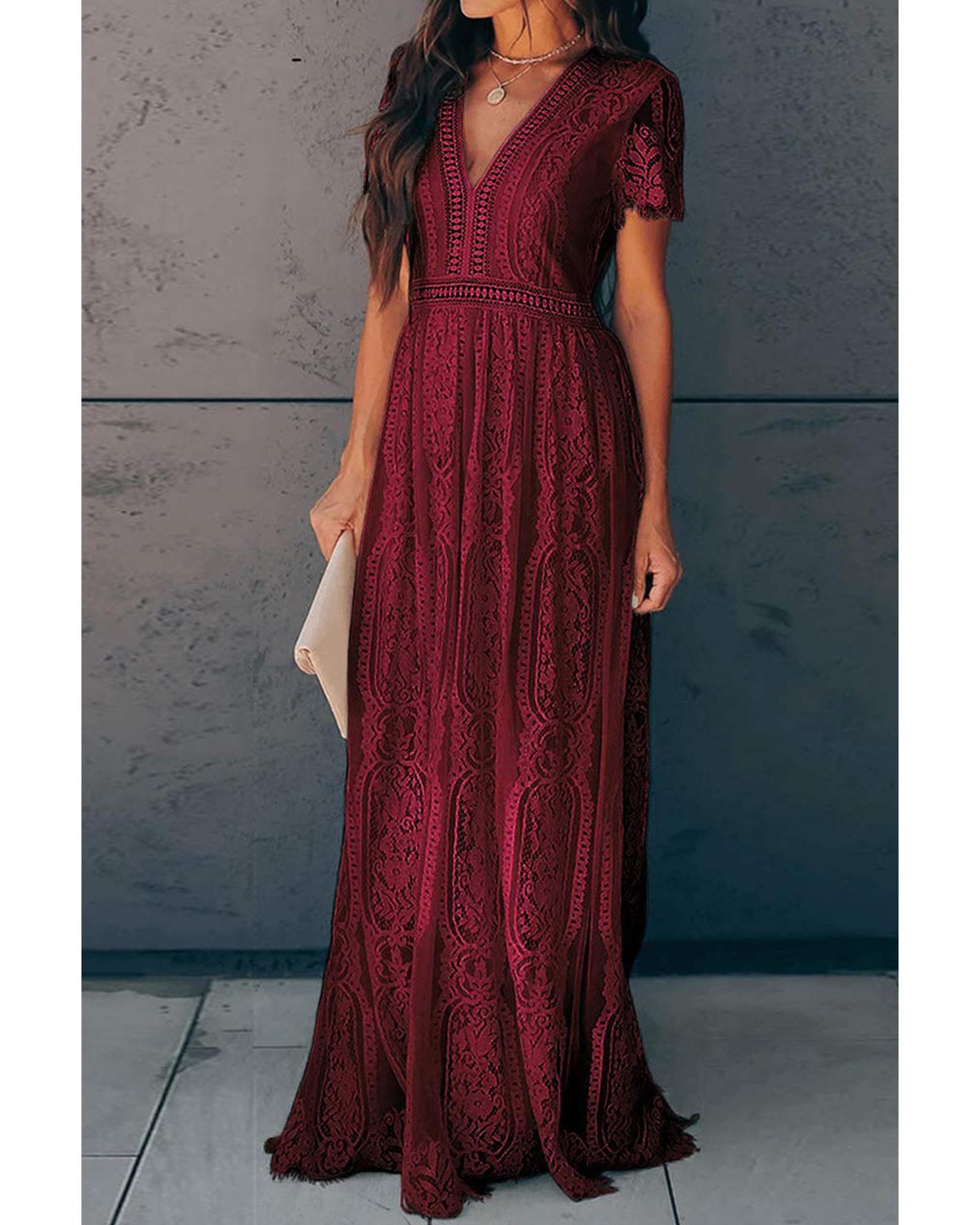 Red Blue Fill Your Heart Lace Maxi Dress - S
