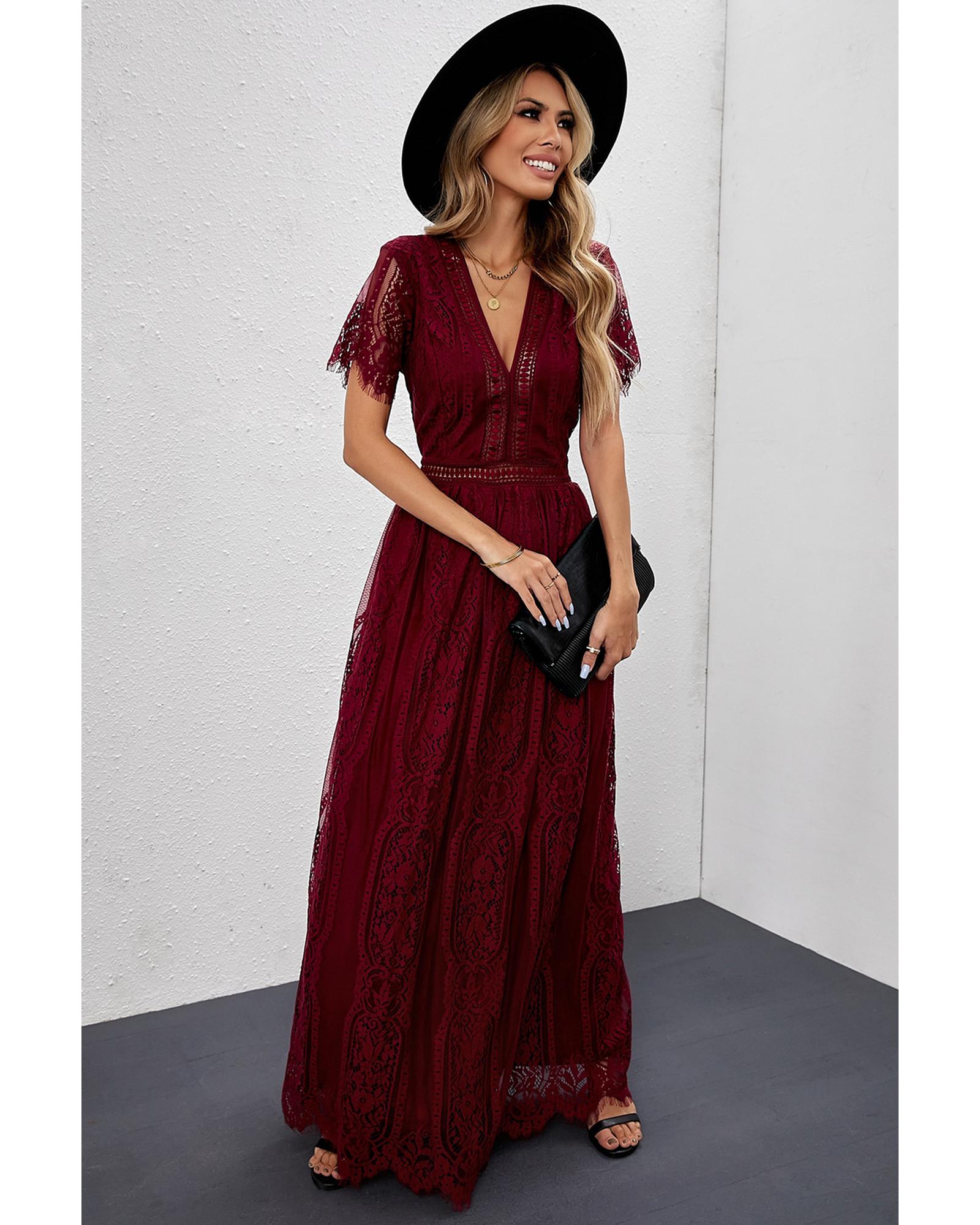 Red Blue Fill Your Heart Lace Maxi Dress - S