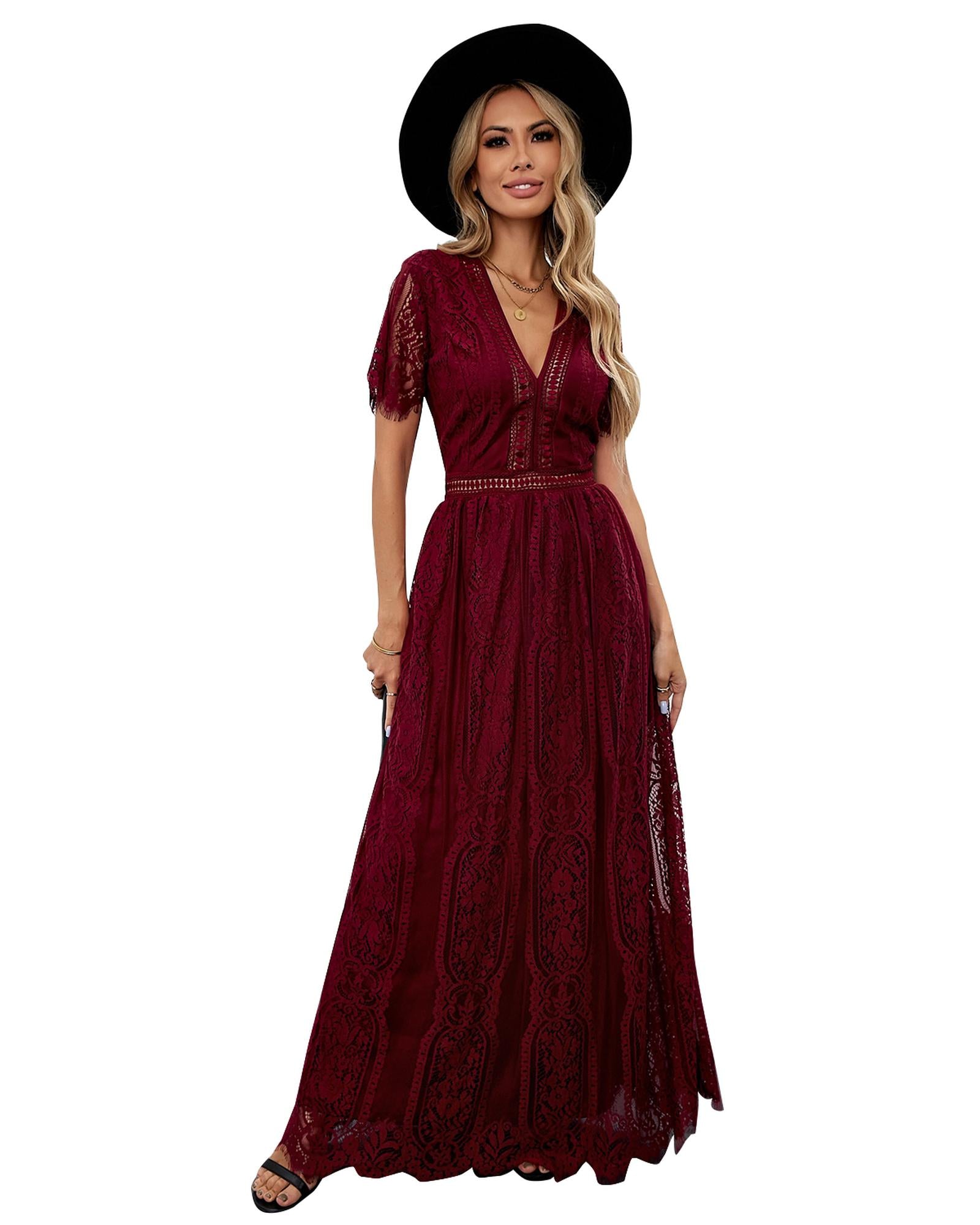 Red Blue Fill Your Heart Lace Maxi Dress - S