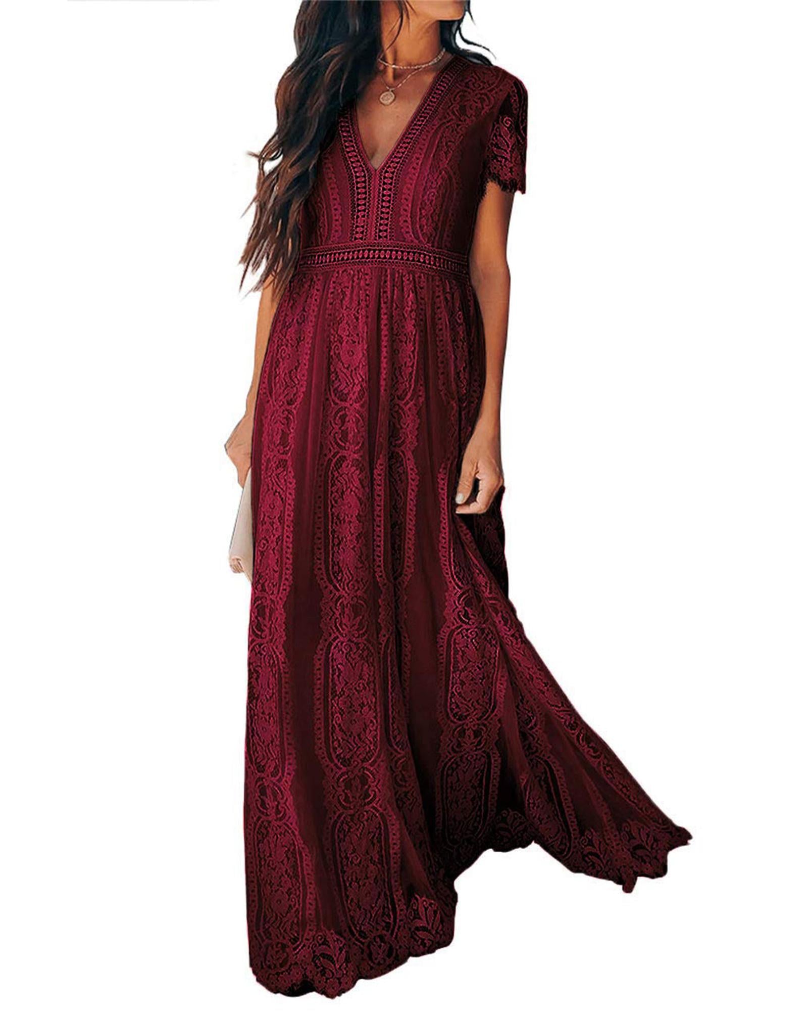 Red Blue Fill Your Heart Lace Maxi Dress - S