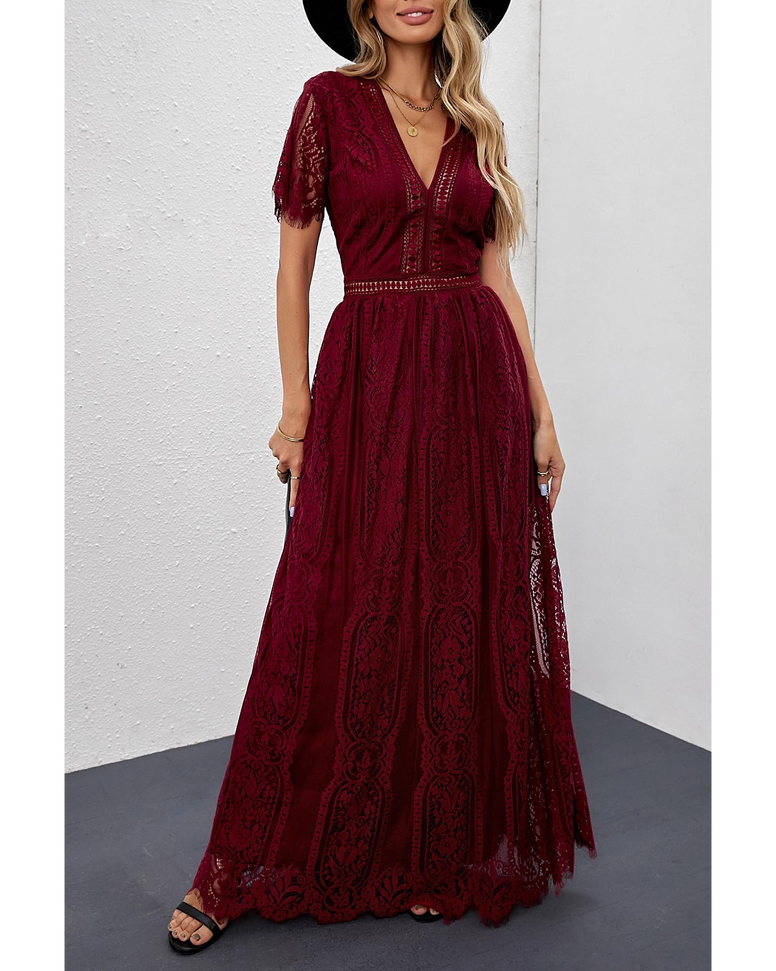 Red Blue Fill Your Heart Lace Maxi Dress - S