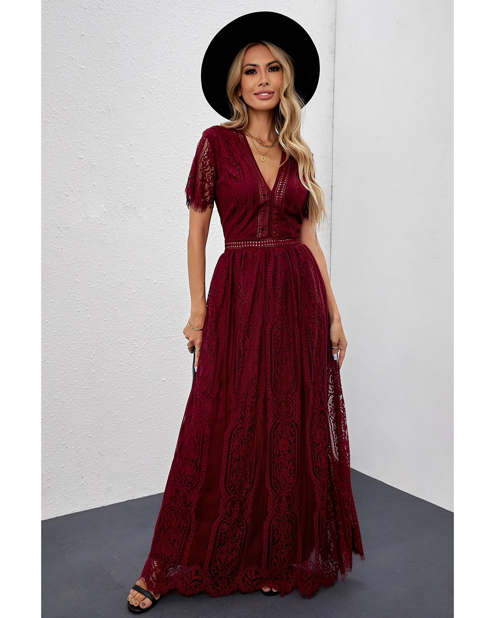 Red Blue Fill Your Heart Lace Maxi Dress - S