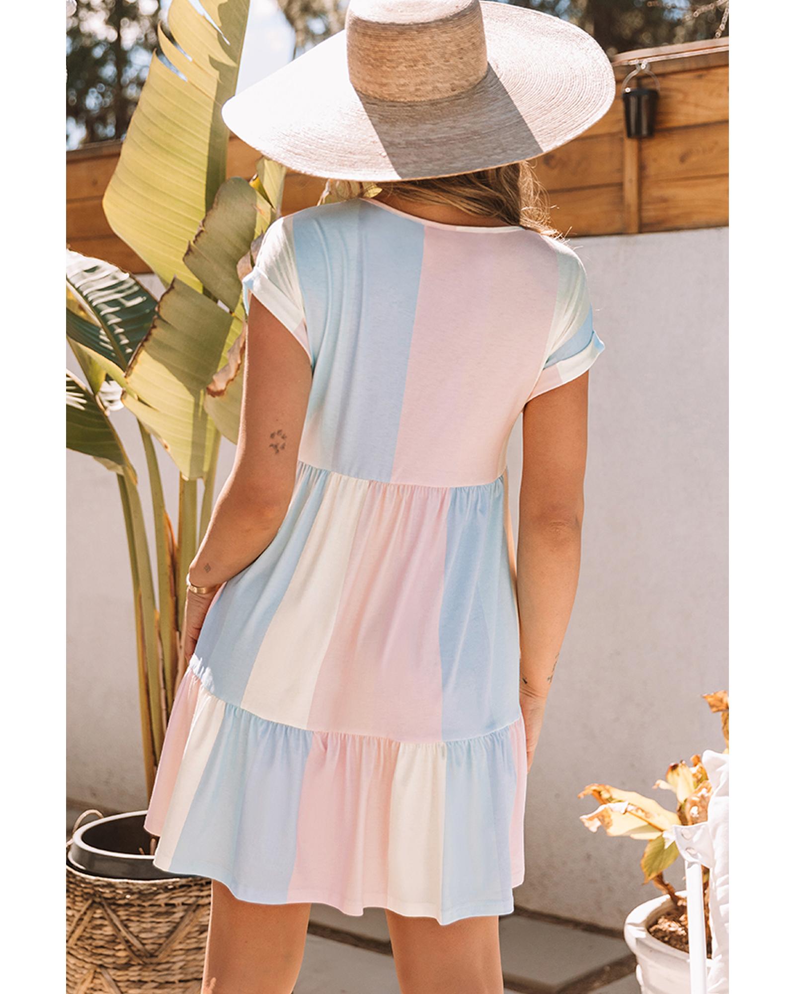 Azura Exchange Multicolor Striped Color Block Tiered Mini Dress - M
