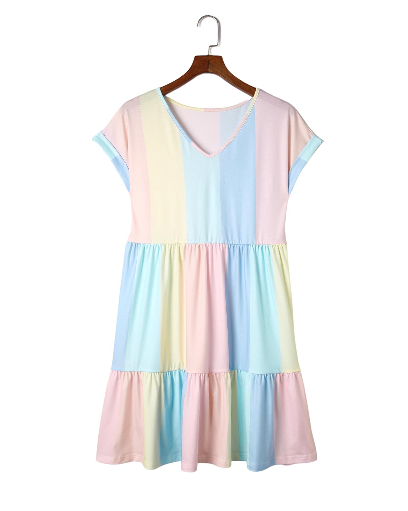 Azura Exchange Multicolor Striped Color Block Tiered Mini Dress - M