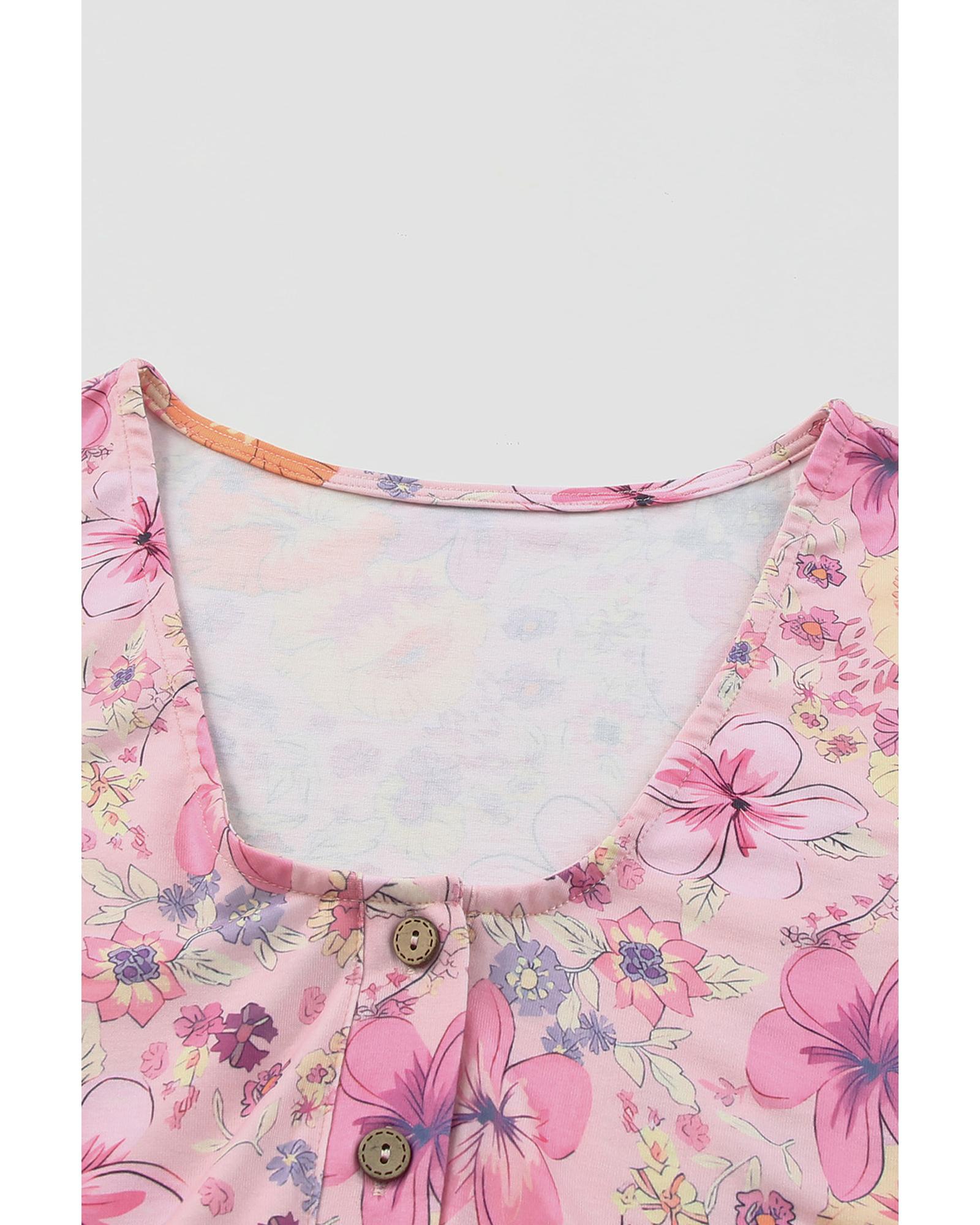 Multicolor Hibiscus Floral Print Ruffle Mini Dress - L