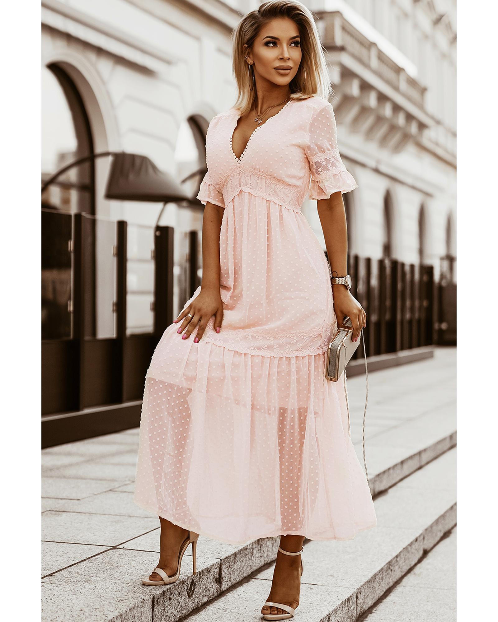 Swiss Dot Lace Trim Maxi Dress - XL