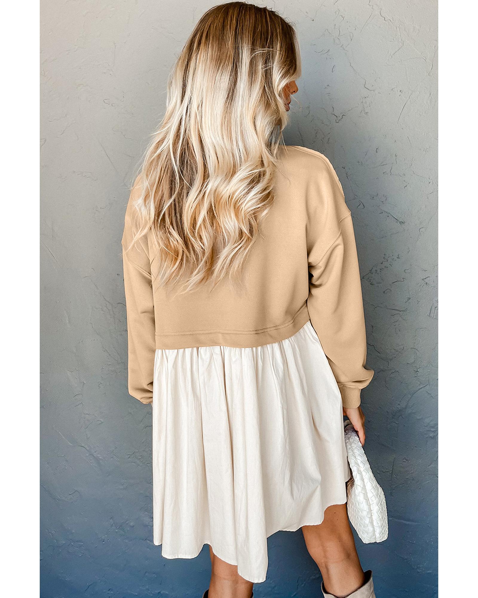 Pale Khaki Sweatshirt Poplin Mini Dress - S