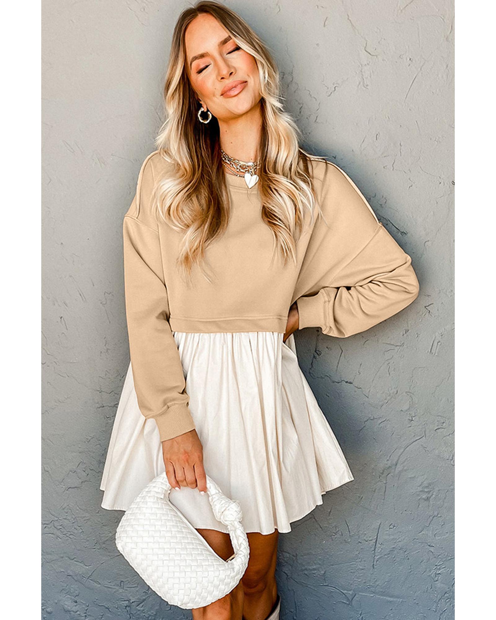 Pale Khaki Sweatshirt Poplin Mini Dress - S
