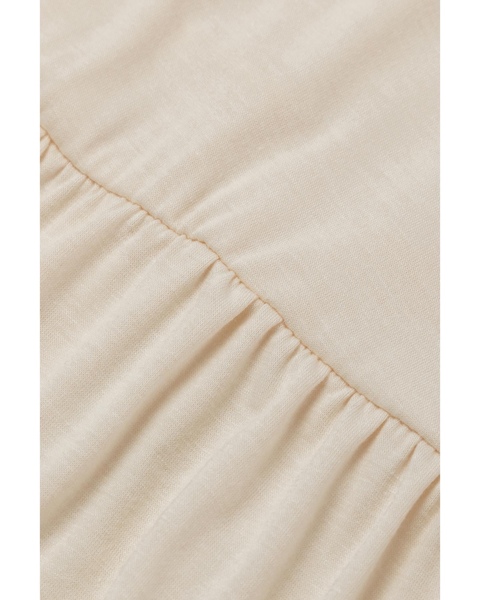 Beige Embellished Puff Sleeve Tiered A-line Dress - S