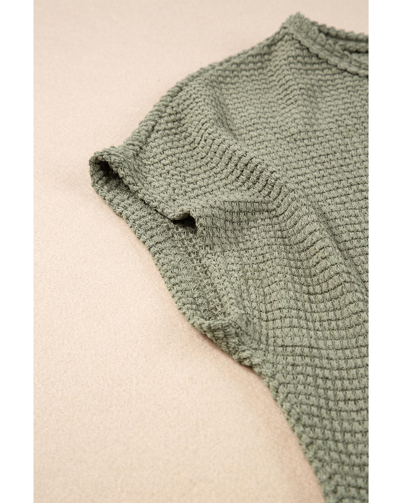 Jungle Green Waffle Texture Curved Hem Side Slit T-shirt Dress - M