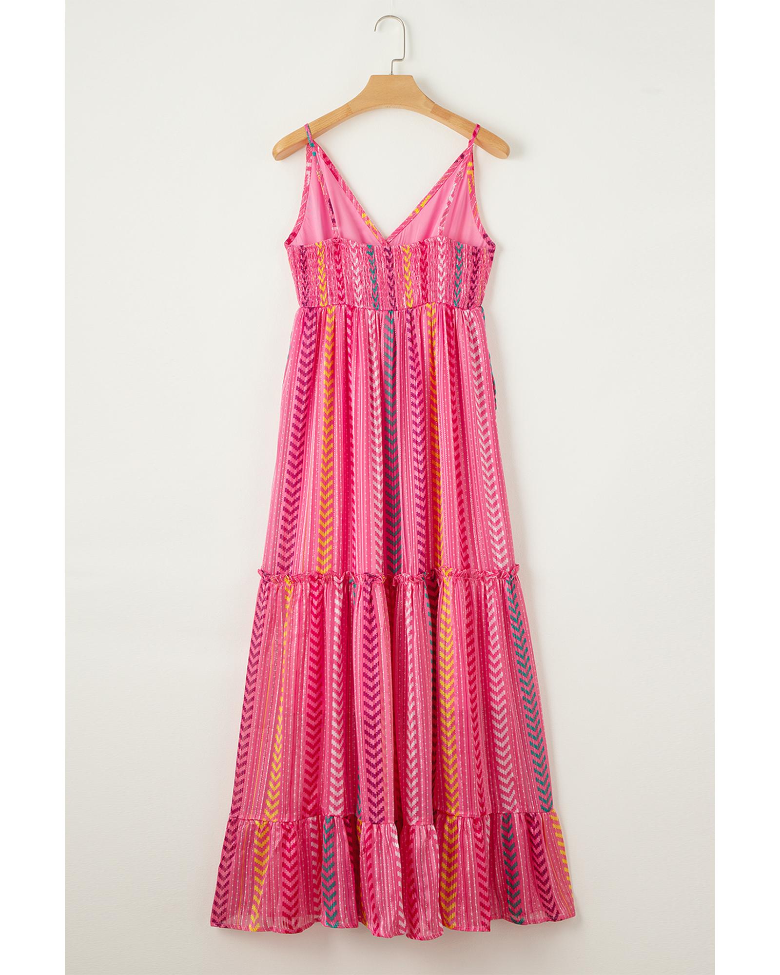 Pink Western Printed Tassel Tie V Neck Wrap Maxi Dress - L