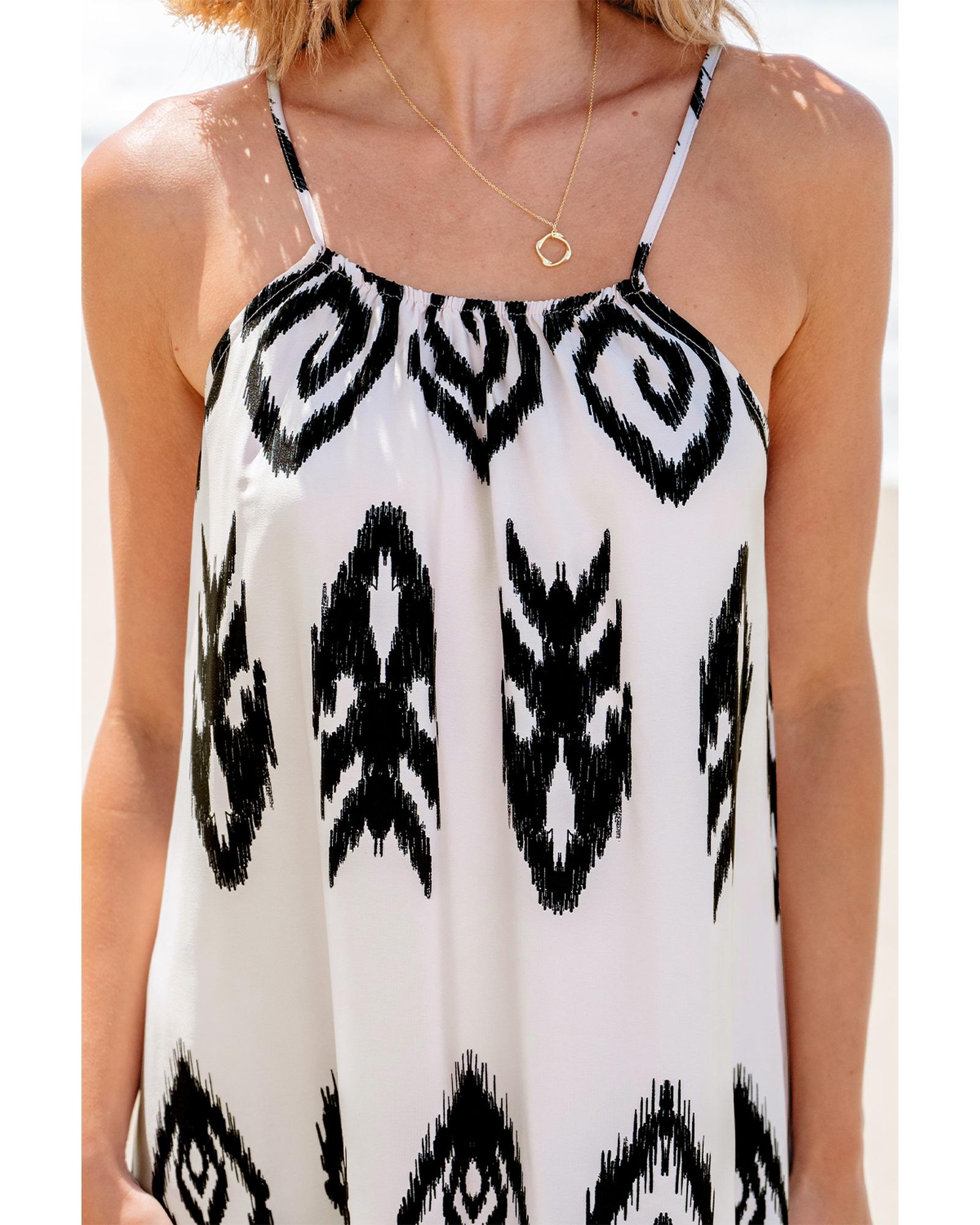 Black Western  Aztec Printed Fashion Vacation Sundress - M