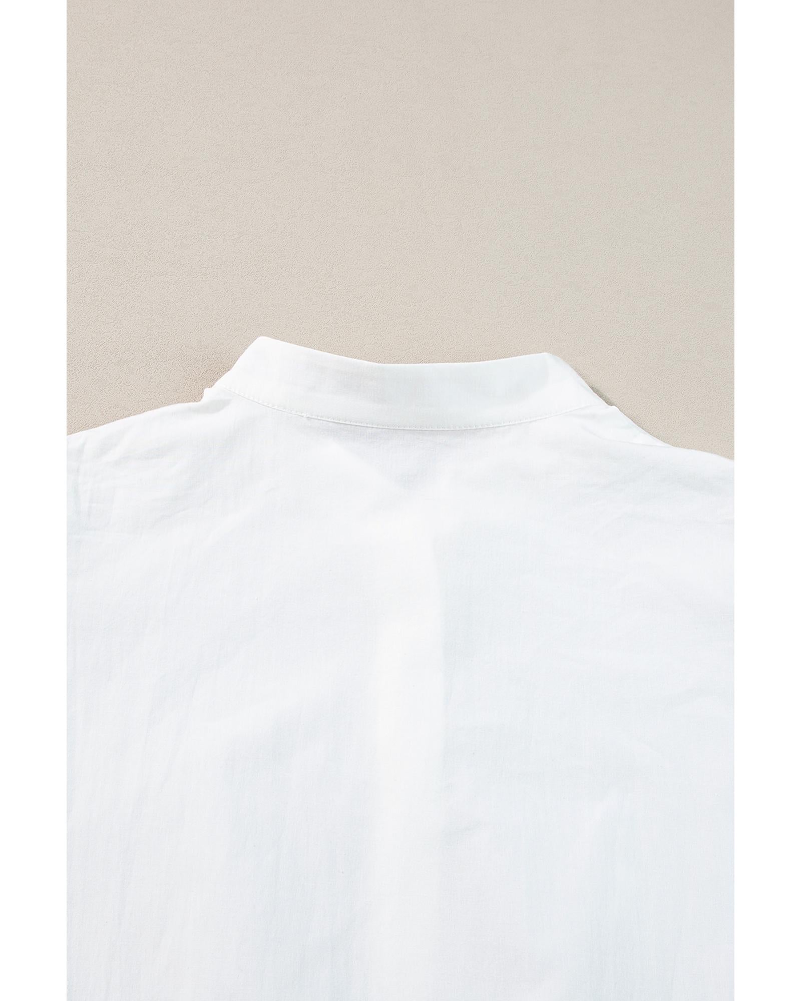 White Colorblock Rickrack Trim Short Sleeve Drawstring Waist Long Dress - XL