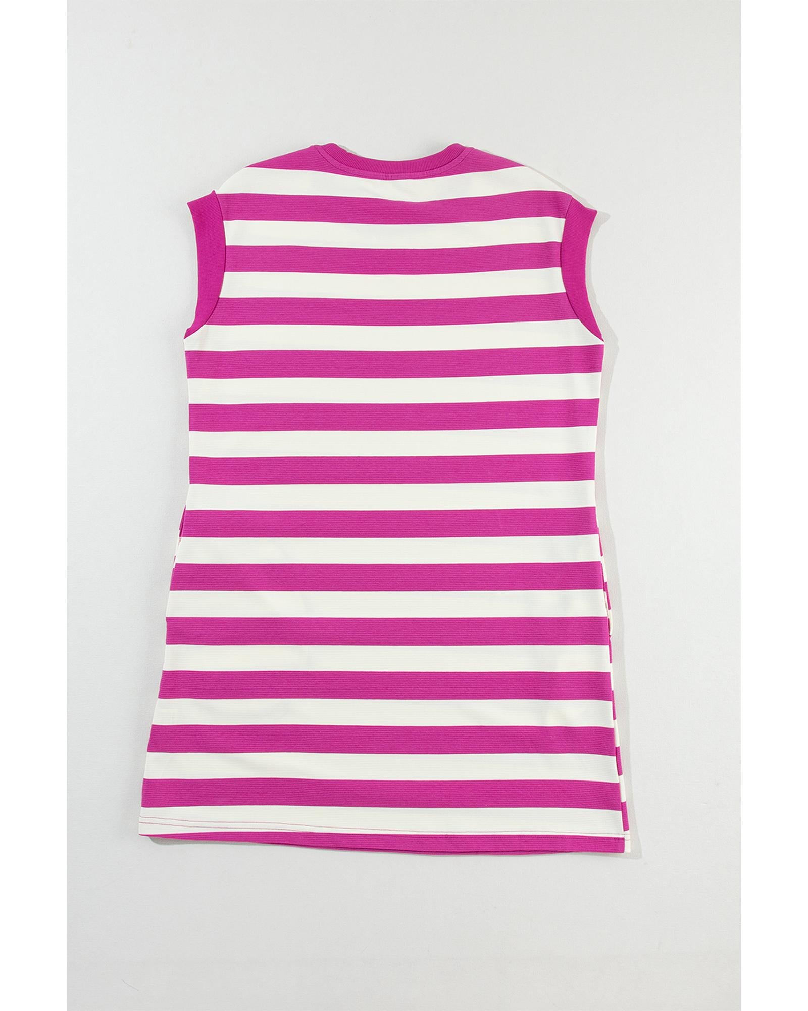 Rose Stripe Cap Sleeve Pocketed Shift T-shirt Dress - M
