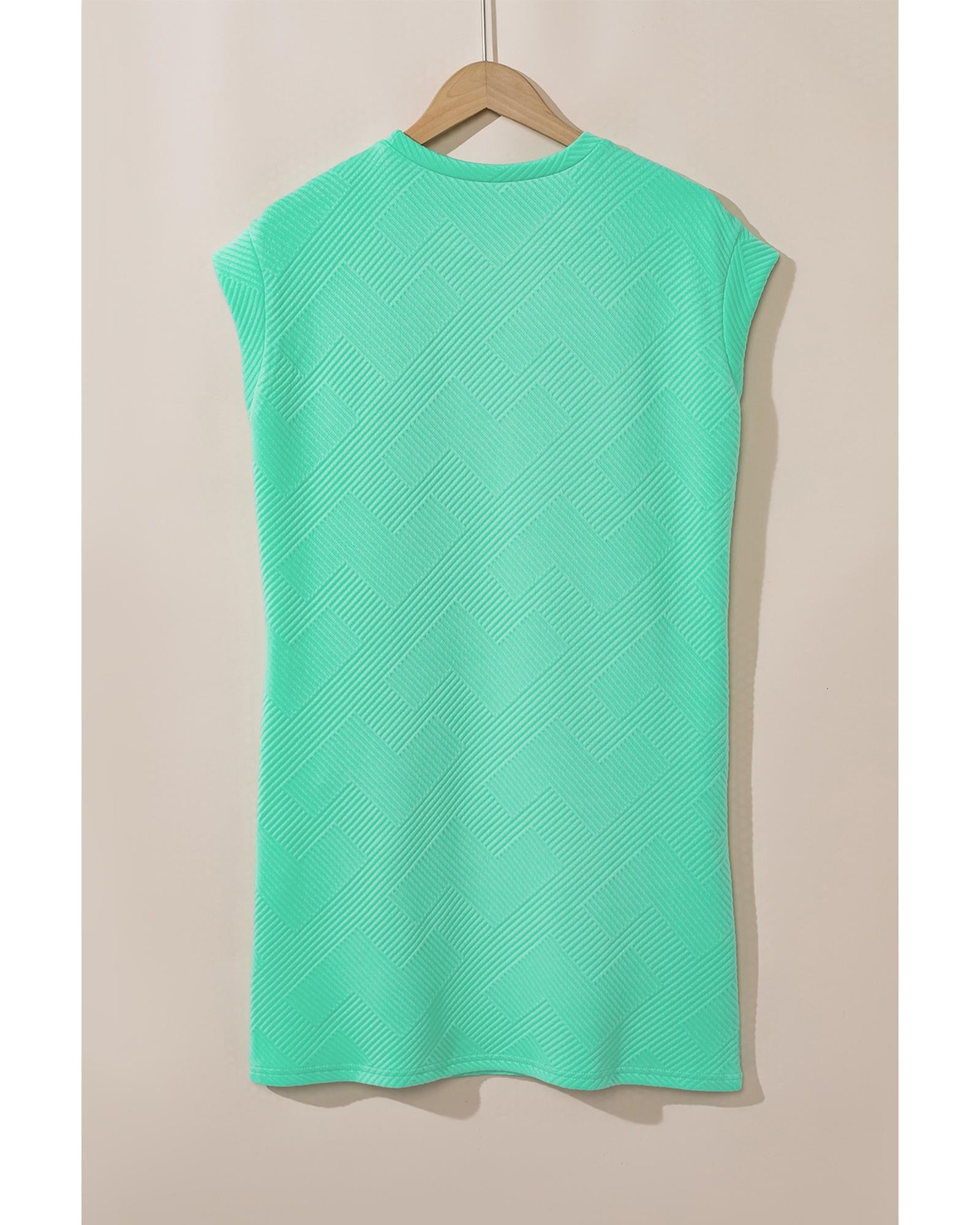 Mint Green Textured Cap Sleeve T Shirt Dress - S
